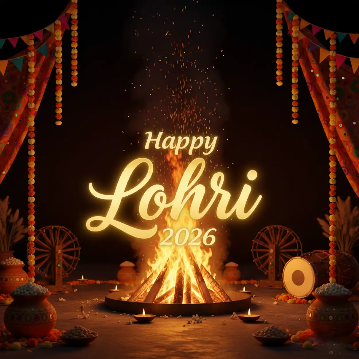 Free Download Happy Lohri 2026 Greetings Punjabi Calligraphy - High Quality Happy Lohri 2026 Greetings Image