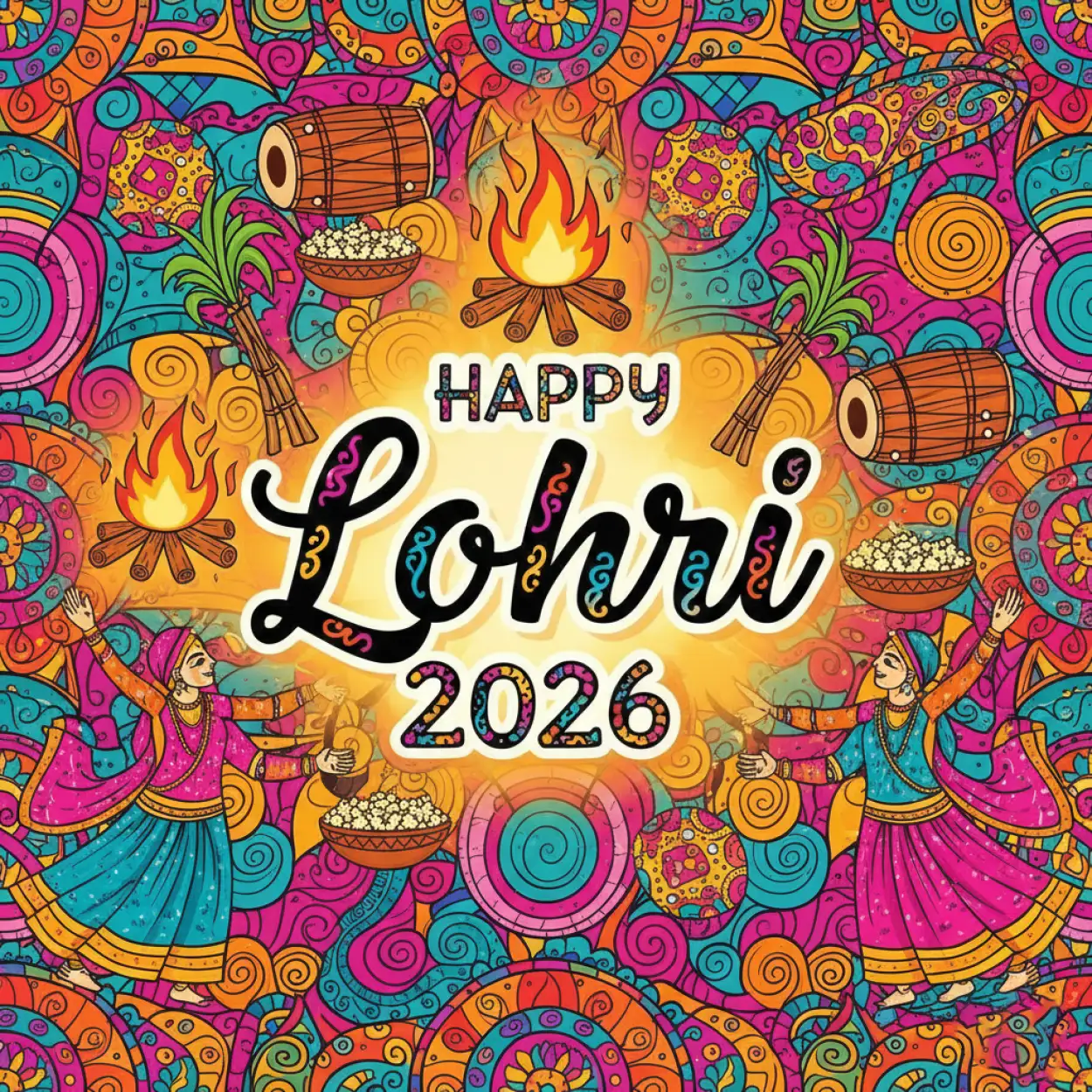 Free Download Happy Lohri 2026 Greetings Square Post - High Quality Happy Lohri 2026 Greetings Image