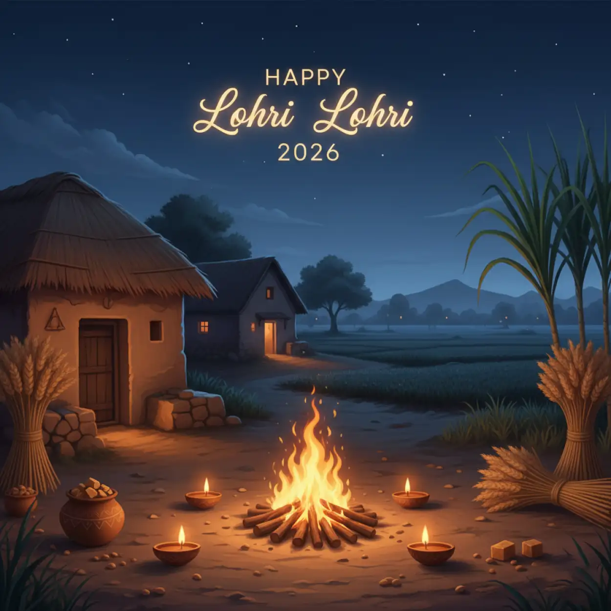Free Download Happy Lohri 2026 Greetings Traditional Font - High Quality Happy Lohri 2026 Greetings Image