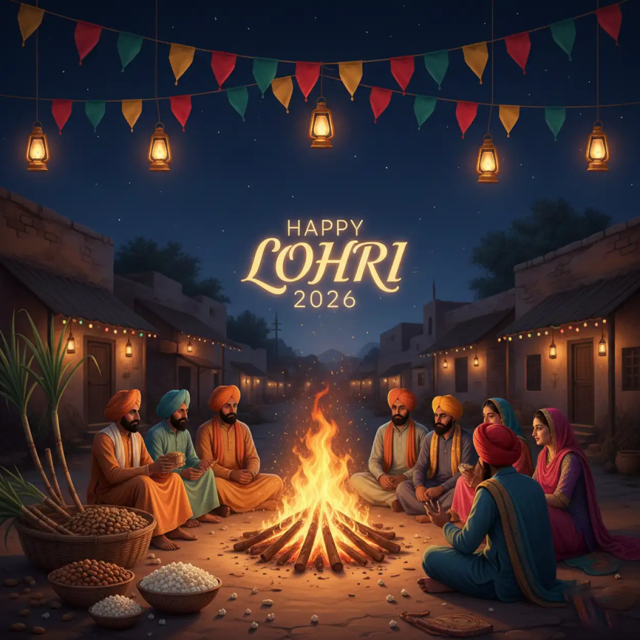 Free Download Happy Lohri 2026 Punjabi Cultural Background - High Quality Happy Lohri 2026 Background Image