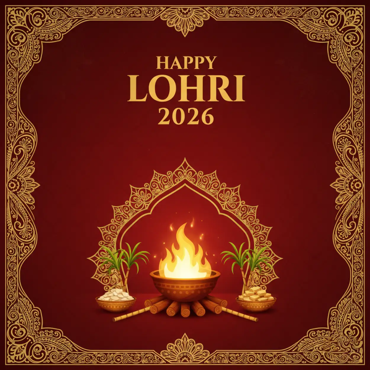 Free Download Happy Lohri 2026 Wishes With Dhol And Bhangra - High Quality Happy Lohri 2026 Wishes Image