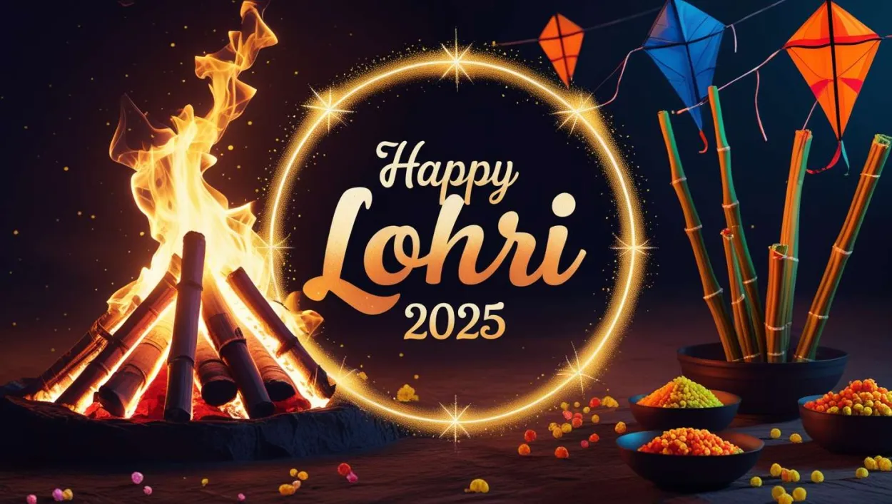 Free Download Happy Lohri Greetings 2025 With Bonfire Background - High Quality Happy Lohri Greetings 2025 Background