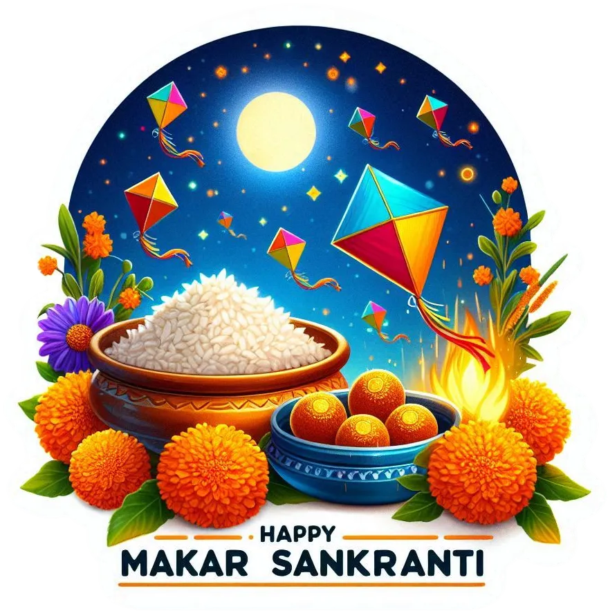 Happy Makar Sankranti Png With Festive Elements - Royalty Free Happy Makar Sankranti Png Image | Pngmagic Free Download Happy Makar Sankranti Png With Festive Elements - High Quality Happy Makar Sankranti Png PNG Image