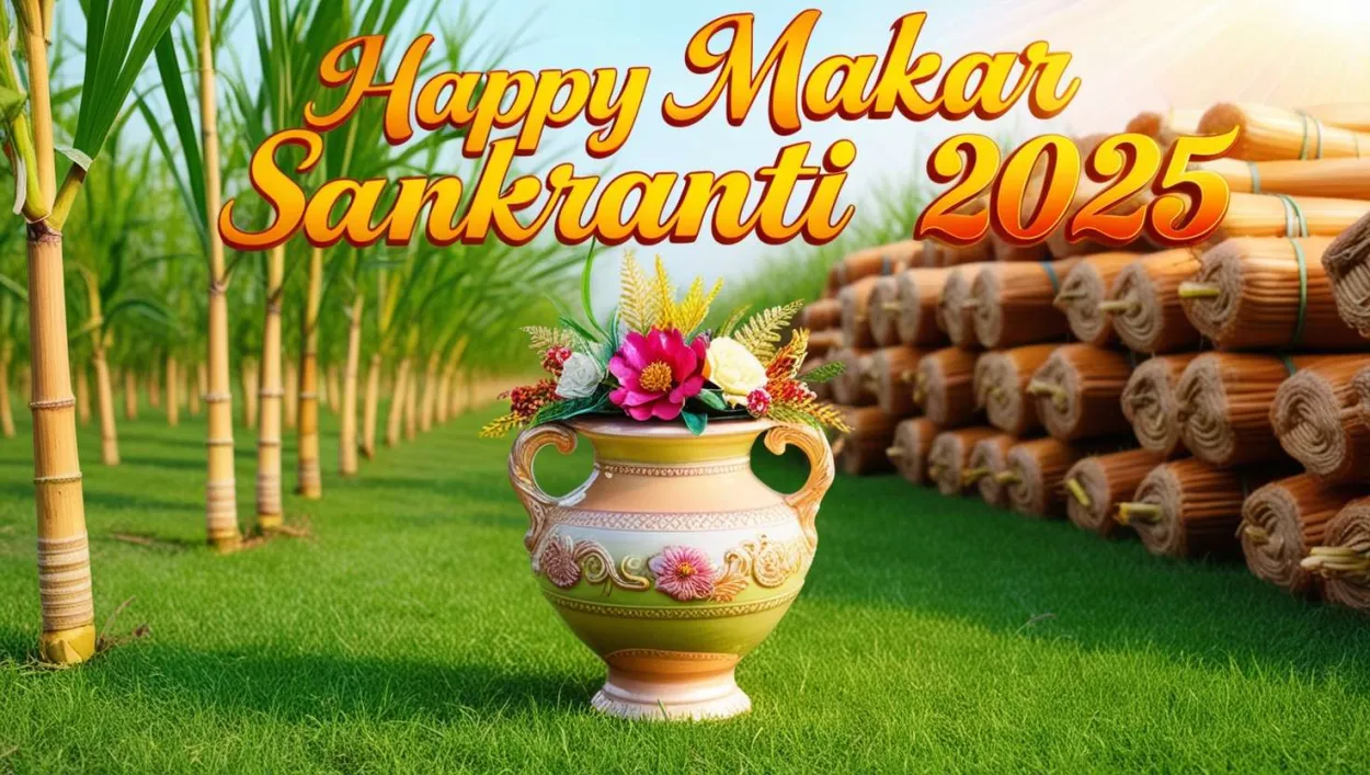Free Download Happy Makar Sankranti Wishes 2025 With Sugarcane Background - High Quality Happy Makar Sankranti Wishes 2025 Background