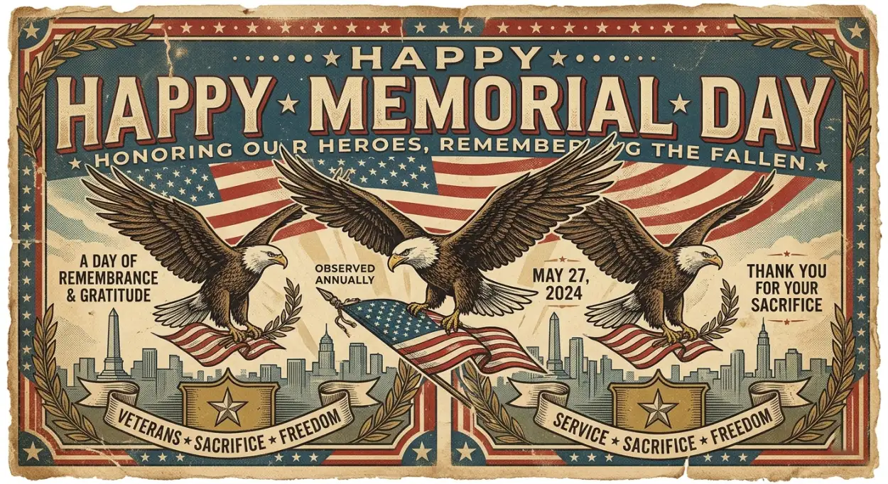 Free Download Happy Memorial Day 2026 Vintage Patriotic Designs - High Quality Happy Memorial Day 2026 Image