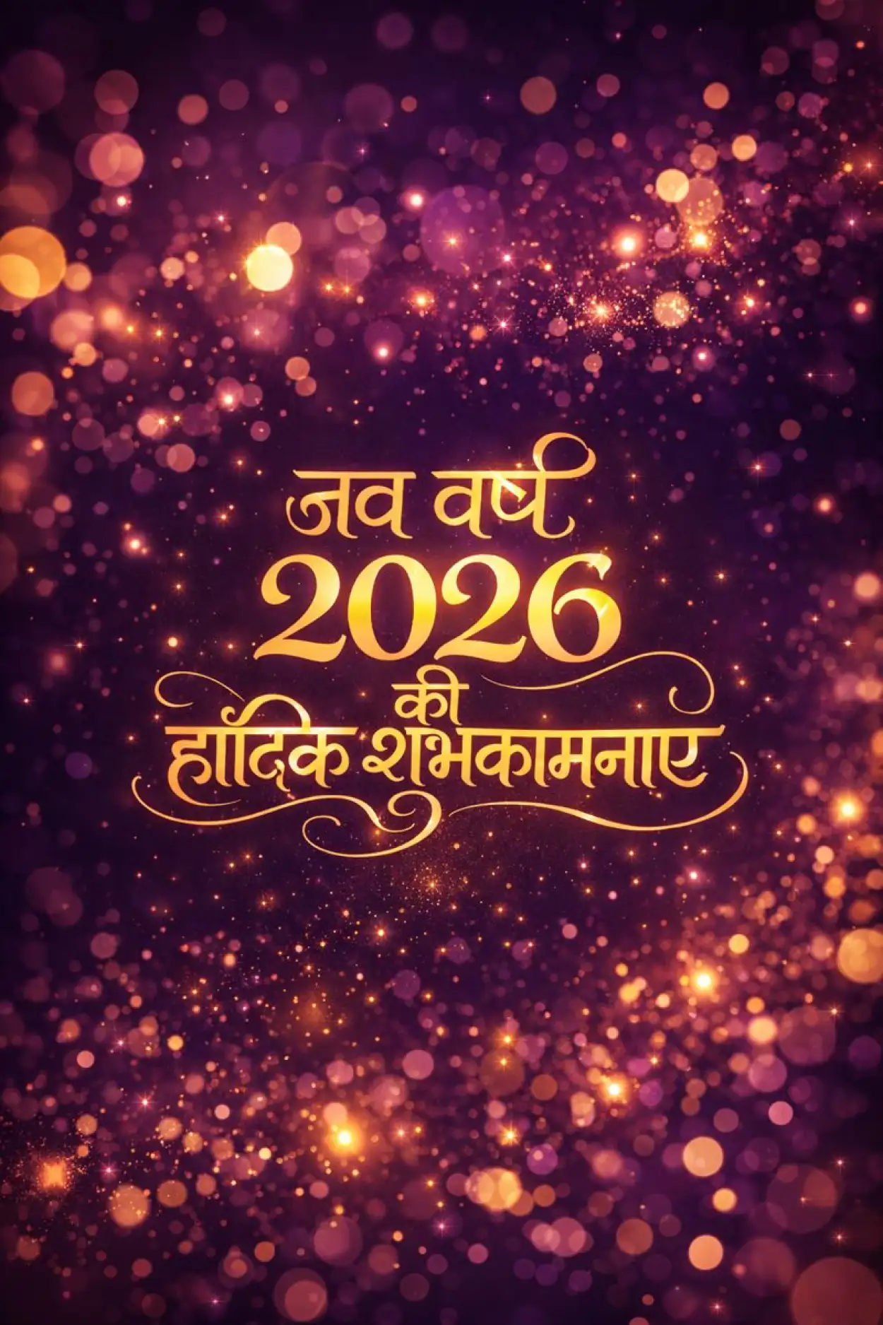 Free Download Happy New Year 2026 Hindi Wishes Card - High Quality Happy New Year 2026 Greeting Card In Hindi Image