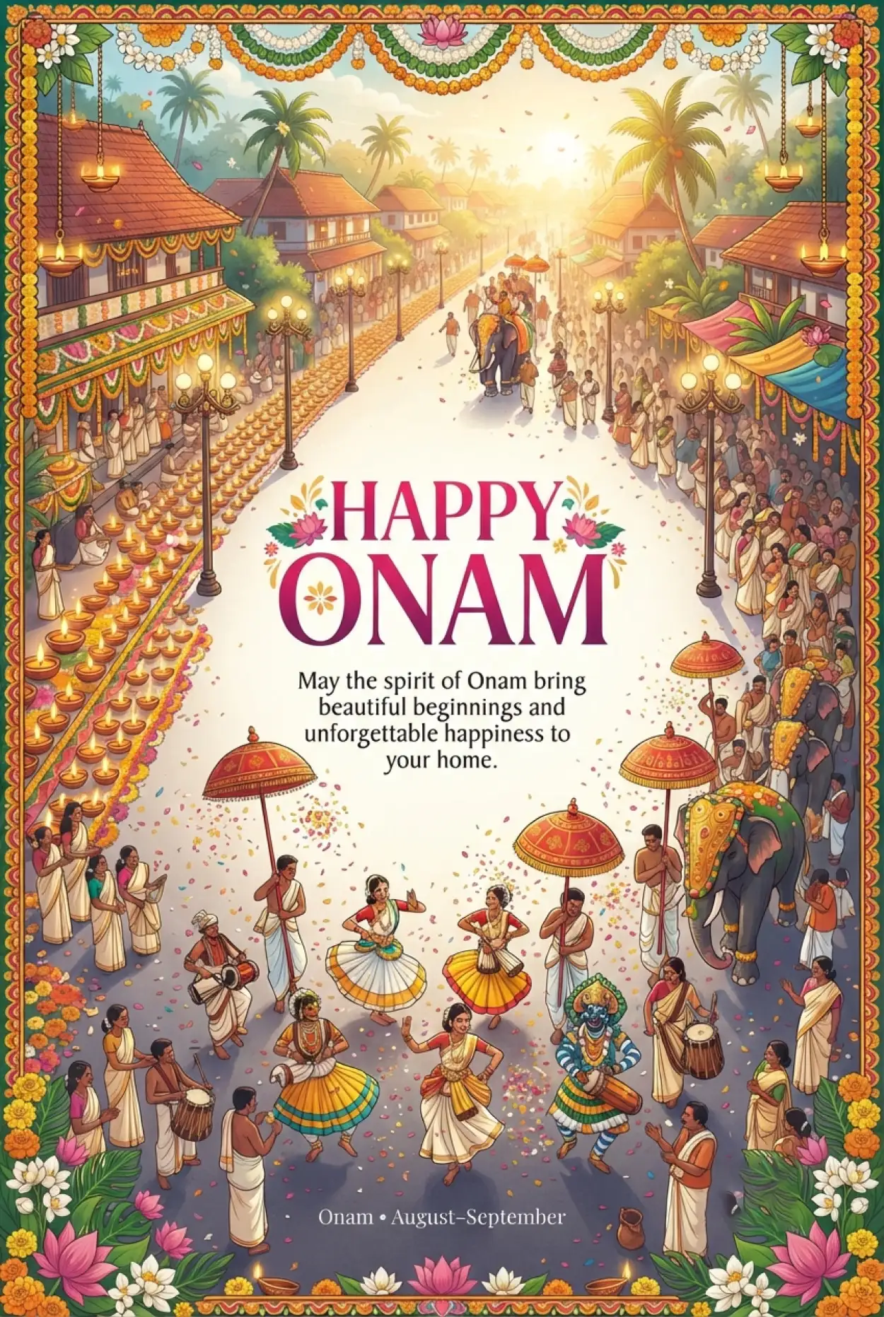 Free Download Happy Onam 2026 Kerala Festival Wishes - High Quality Happy Onam 2026 Image