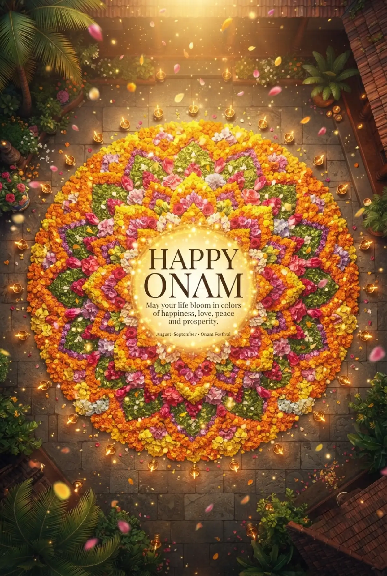 Free Download Happy Onam 2026 Pookalam Image - High Quality Happy Onam 2026 Image