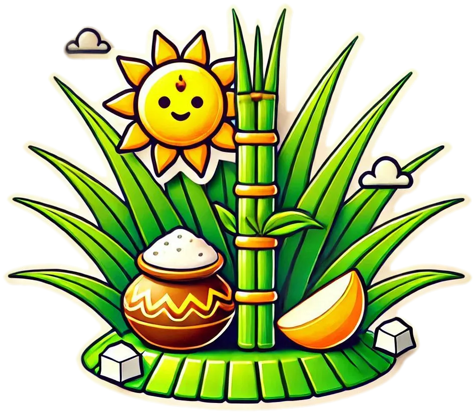 Happy Pongal Png With Sugarcane And Sun Symbols - Royalty Free Happy Pongal Holiday And Wishes PNG Image | Pngmagic Free Download Happy Pongal Png With Sugarcane And Sun Symbols - High Quality Happy Pongal Holiday And Wishes PNG PNG Image