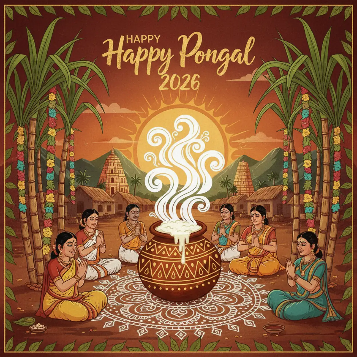 Free Download Happy Pongal Wishes 2026 Editable Poster Template - High Quality Happy Pongal Wishes 2026 Background
