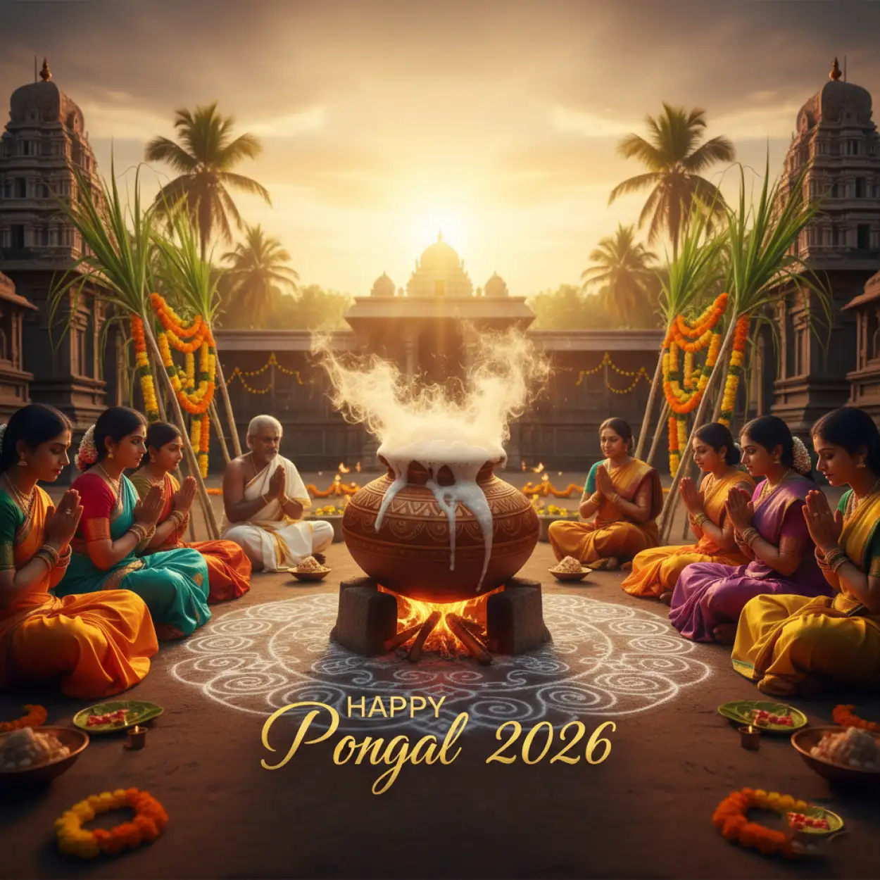 Free Download Happy Pongal Wishes Watercolor Art 2026 - High Quality Happy Pongal Wishes 2026 Background