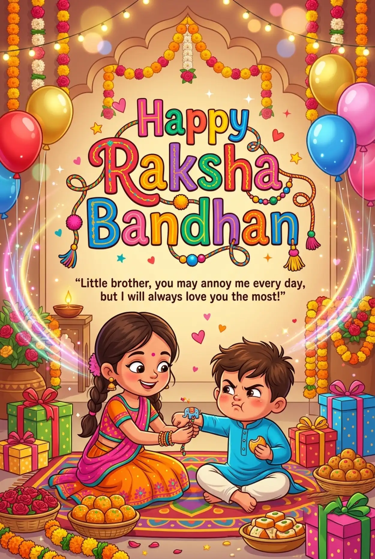 Free Download Happy Rakhi Messages For Cute Little Siblings - High Quality Happy Raksha Bandhan Wishes For Children Image