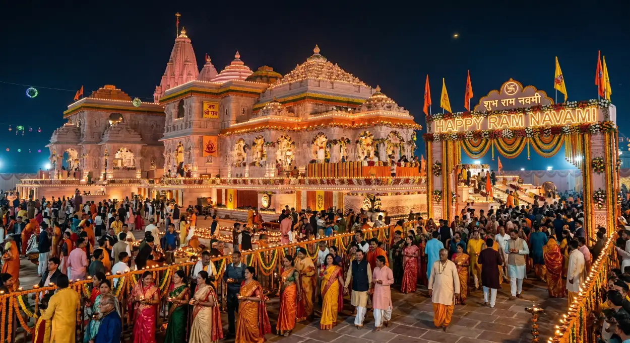 Free Download Happy Ram Navami Images With Temple Background - High Quality Happy Ram Navami Background Image