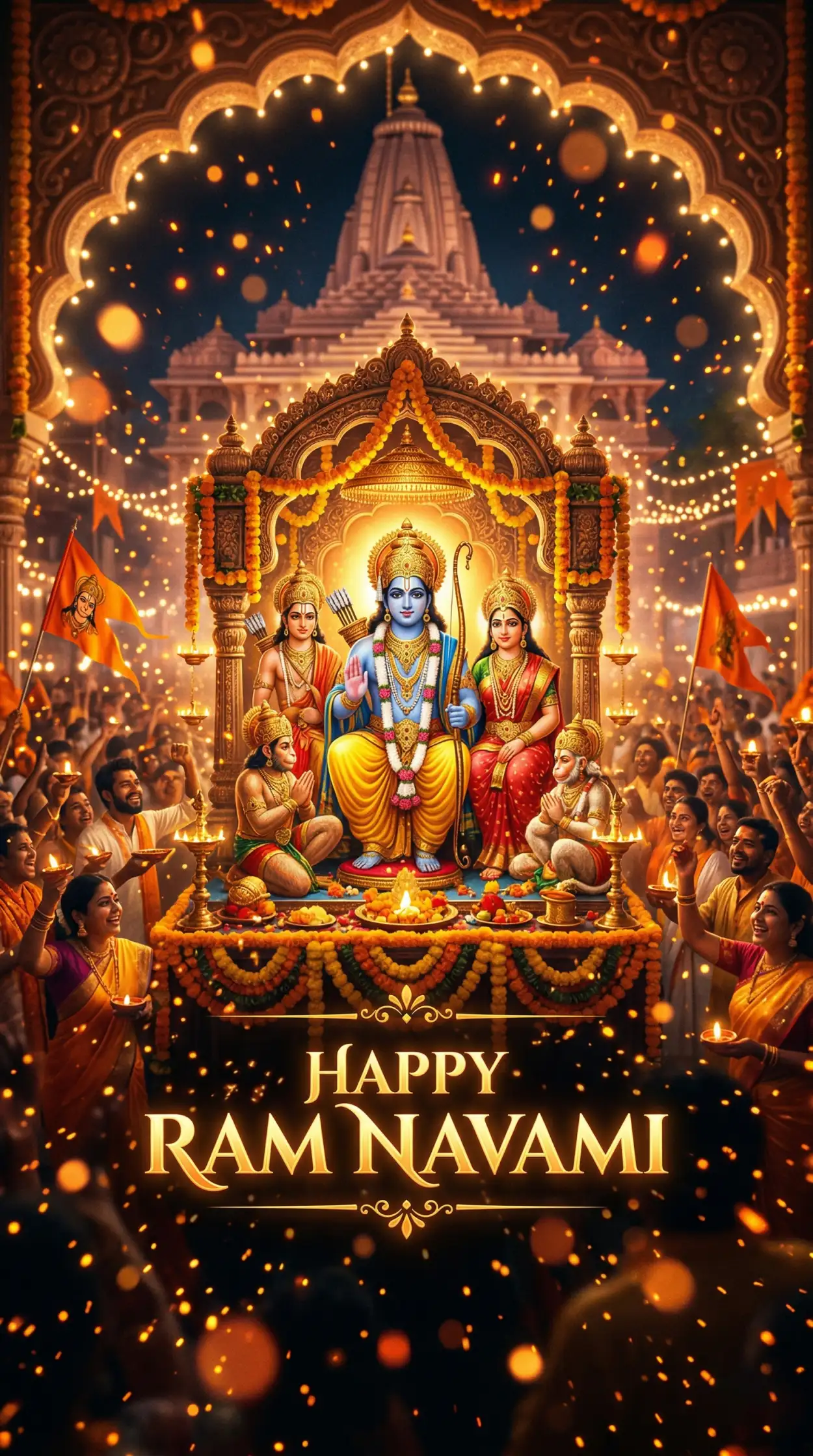 Free Download Happy Ram Navami Poster With Ram Mandir - High Quality Happy Ram Navami Image