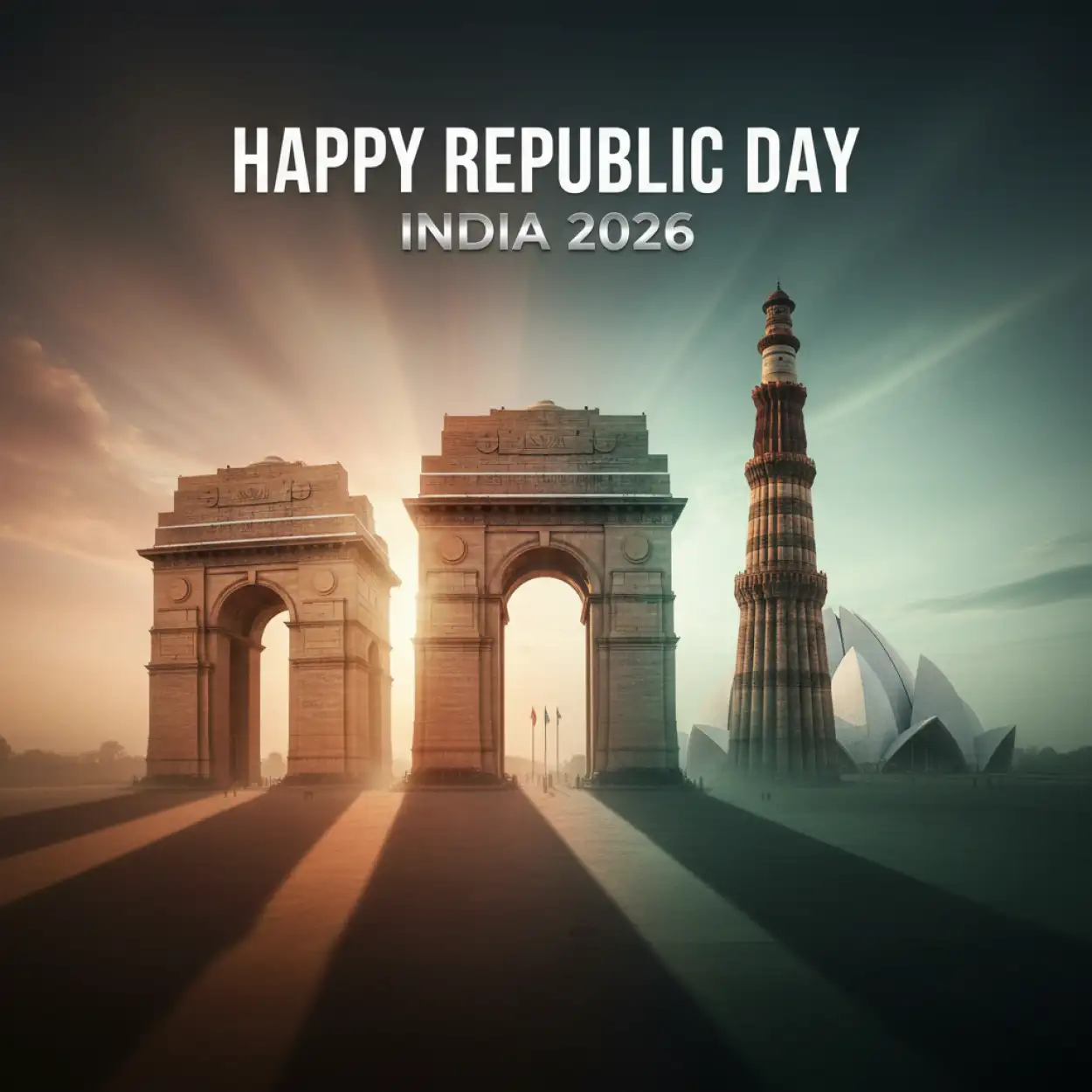 Free Download Happy Republic Day Banner With India Gate And Ashoka Chakra Hd - High Quality Happy Republic Day Banner Image