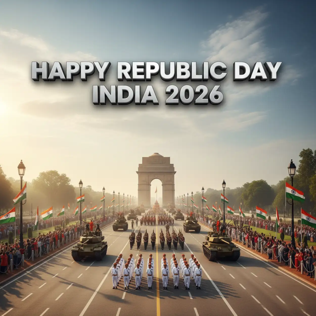 Free Download Happy Republic Day Banner With India Gate - High Quality Happy Republic Day Banner Image