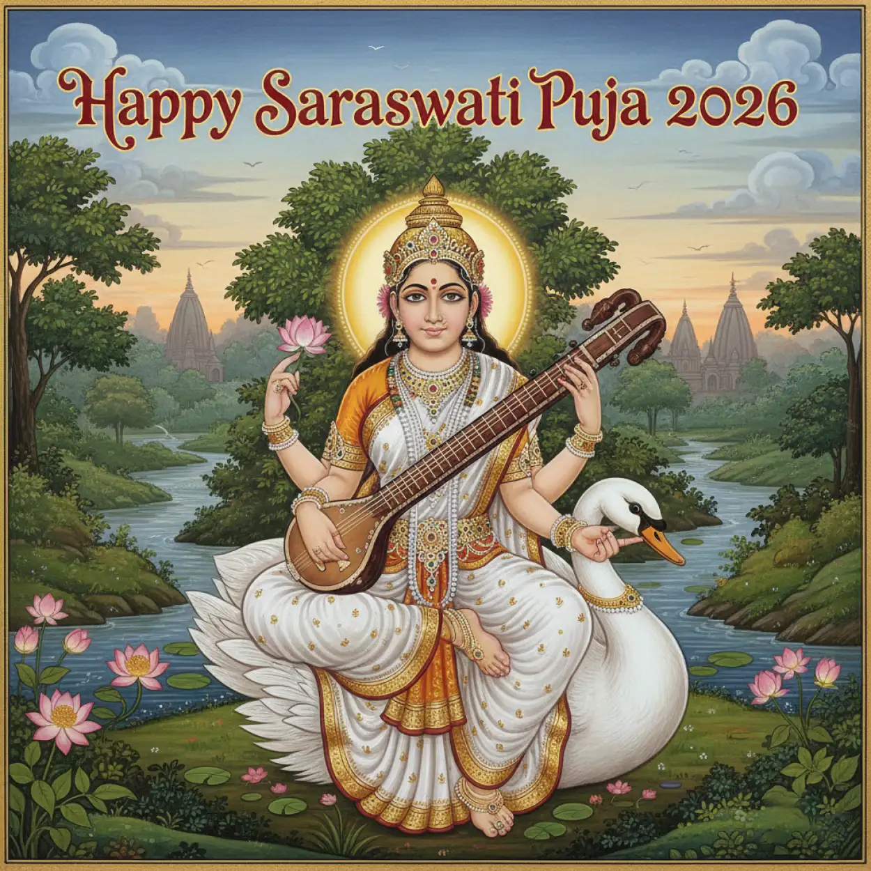 Free Download Happy Saraswati Puja 2026 Basant Panchami Poster - High Quality Happy Saraswati Puja 2026 Image