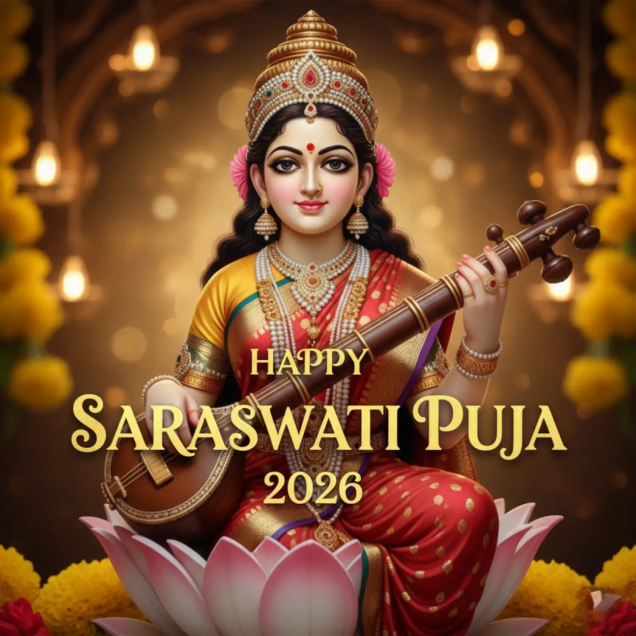 Free Download Happy Saraswati Puja 2026 Best Wishes Images - High Quality Happy Saraswati Puja 2026 Background