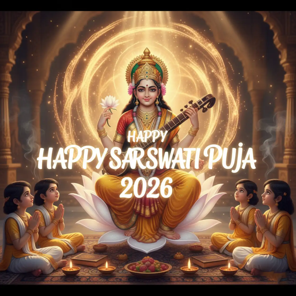 Happy Saraswati Puja 2026 Creative Poster - Royalty Free Happy Saraswati Puja 2026 Image | Pngmagic Free Download Happy Saraswati Puja 2026 Creative Poster - High Quality Happy Saraswati Puja 2026 Background