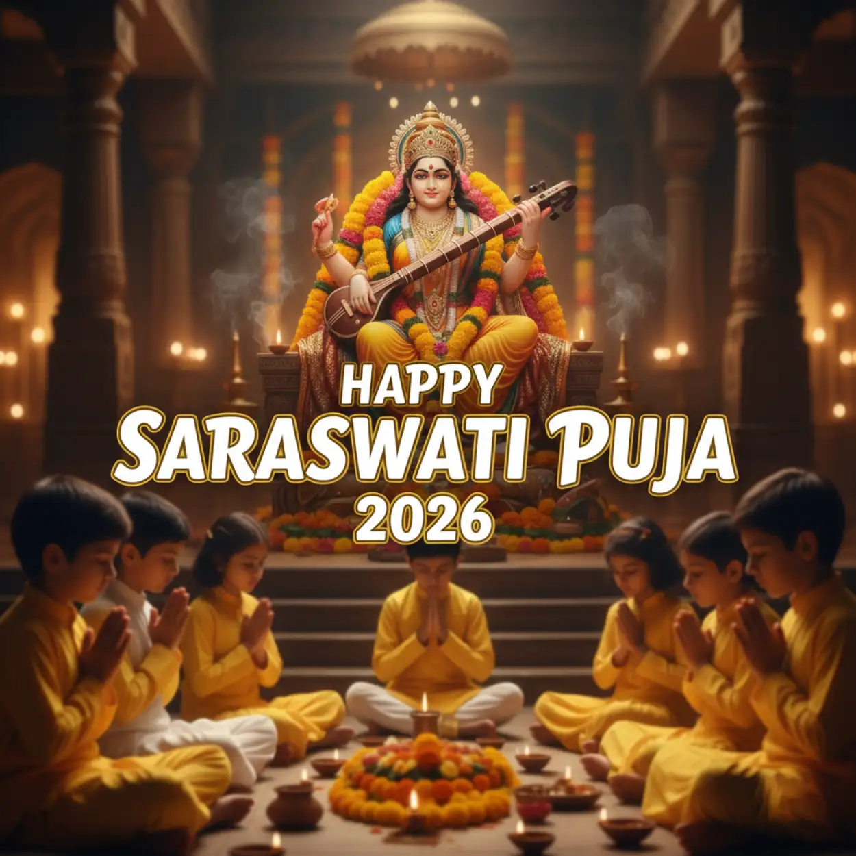 Free Download Happy Saraswati Puja 2026 Cultural Poster - High Quality Happy Saraswati Puja 2026 Image