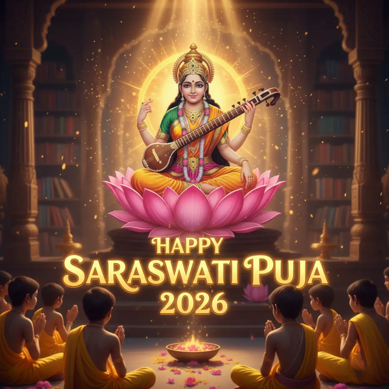 Free Download Happy Saraswati Puja 2026 Digital Poster - High Quality Happy Saraswati Puja 2026 Background