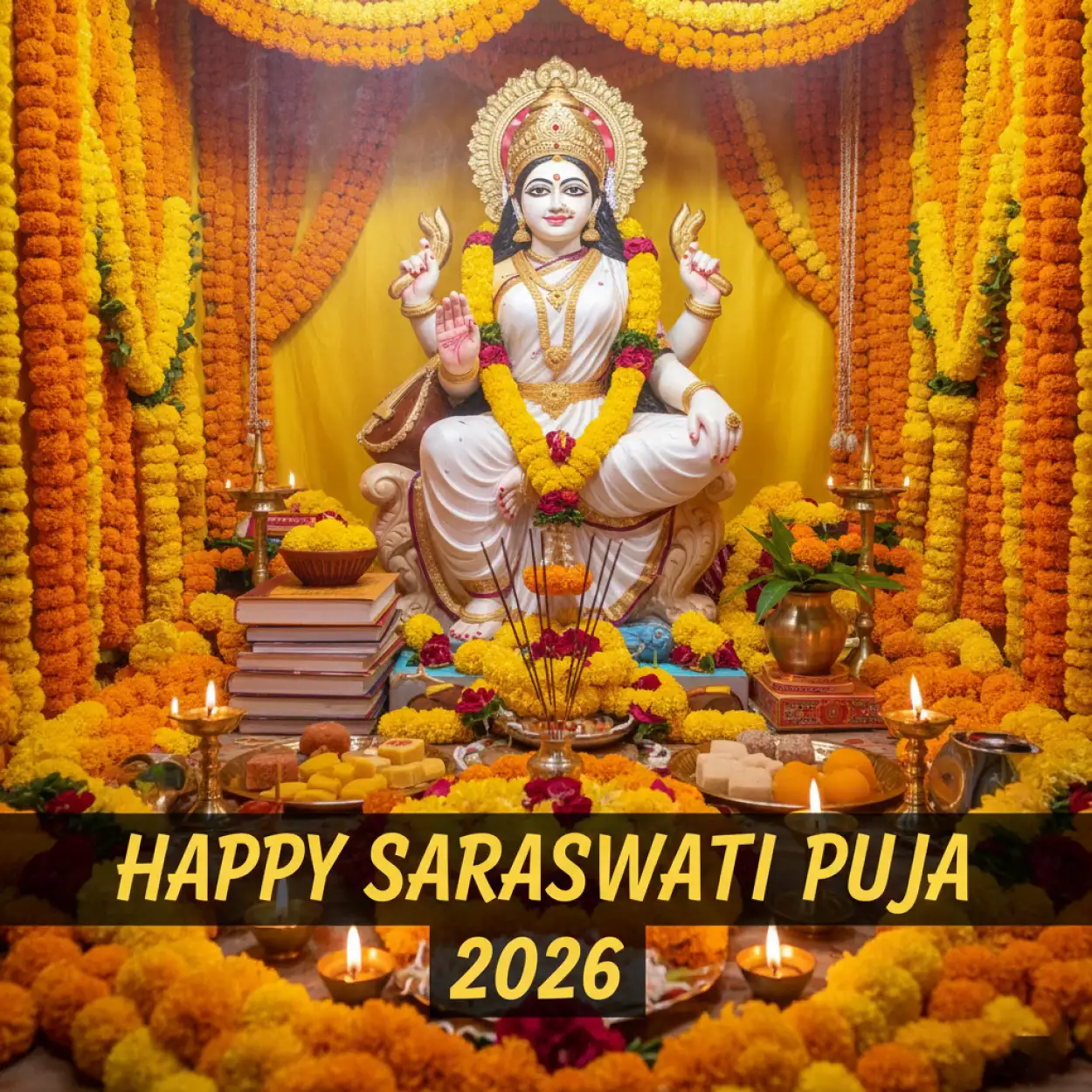 Free Download Happy Saraswati Puja 2026 Greetings - High Quality Happy Saraswati Puja 2026 Background