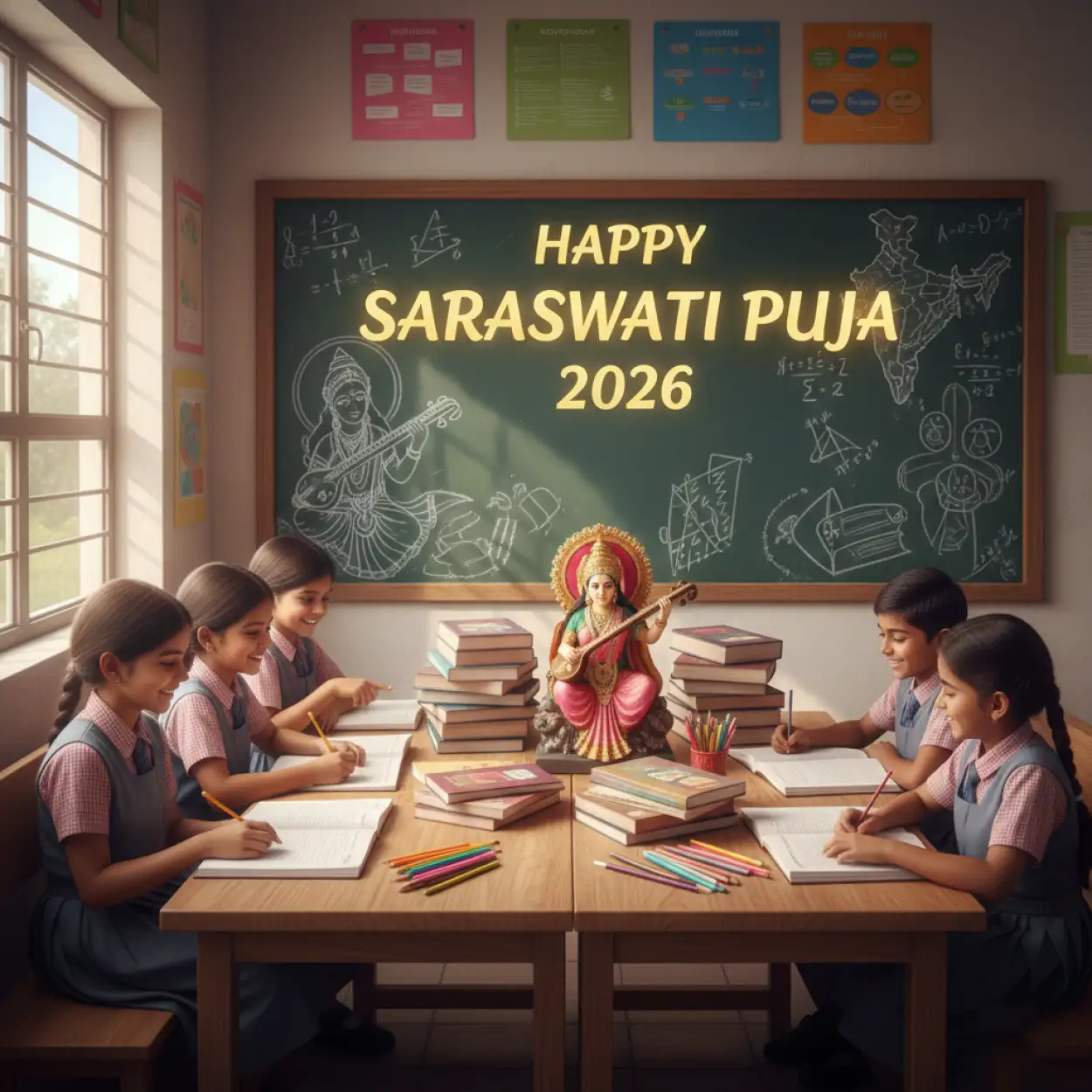 Free Download Happy Saraswati Puja 2026 School Puja Images - High Quality Happy Saraswati Puja 2026 Image