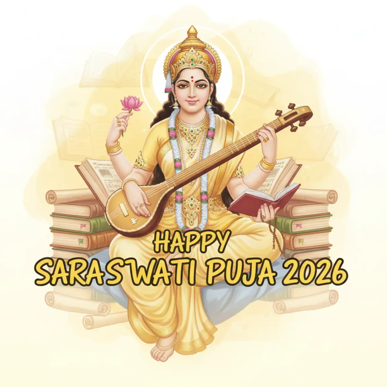 Free Download Happy Saraswati Puja 2026 Vector Design - High Quality Happy Saraswati Puja 2026 Image