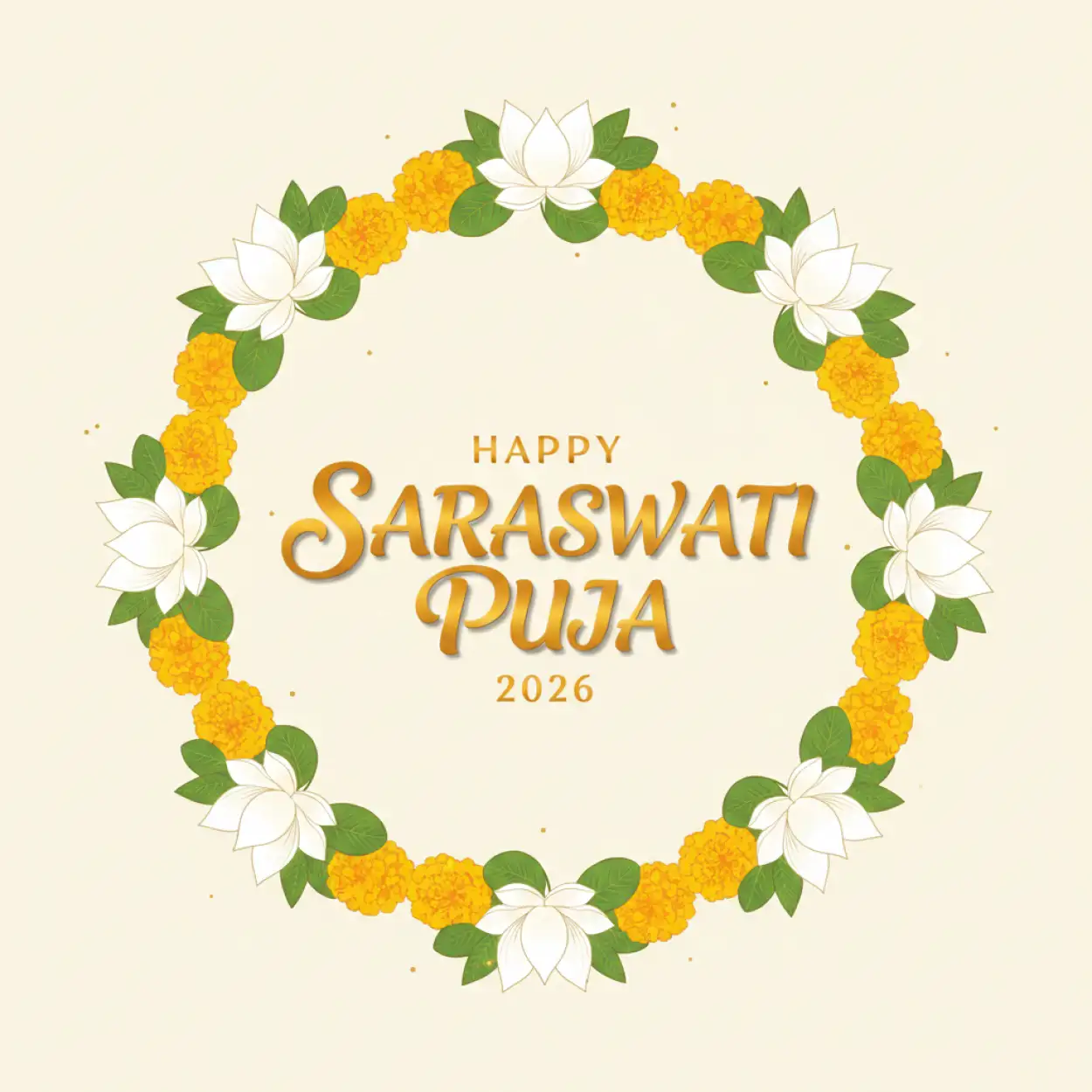 Free Download Happy Saraswati Puja 2026 Yellow Flower Theme - High Quality Happy Saraswati Puja 2026 Background