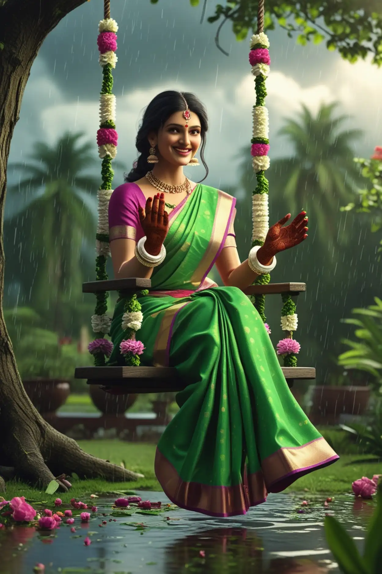 Free Download Happy Teej Green Leaves Background - High Quality Happy Hariyali Teej Background