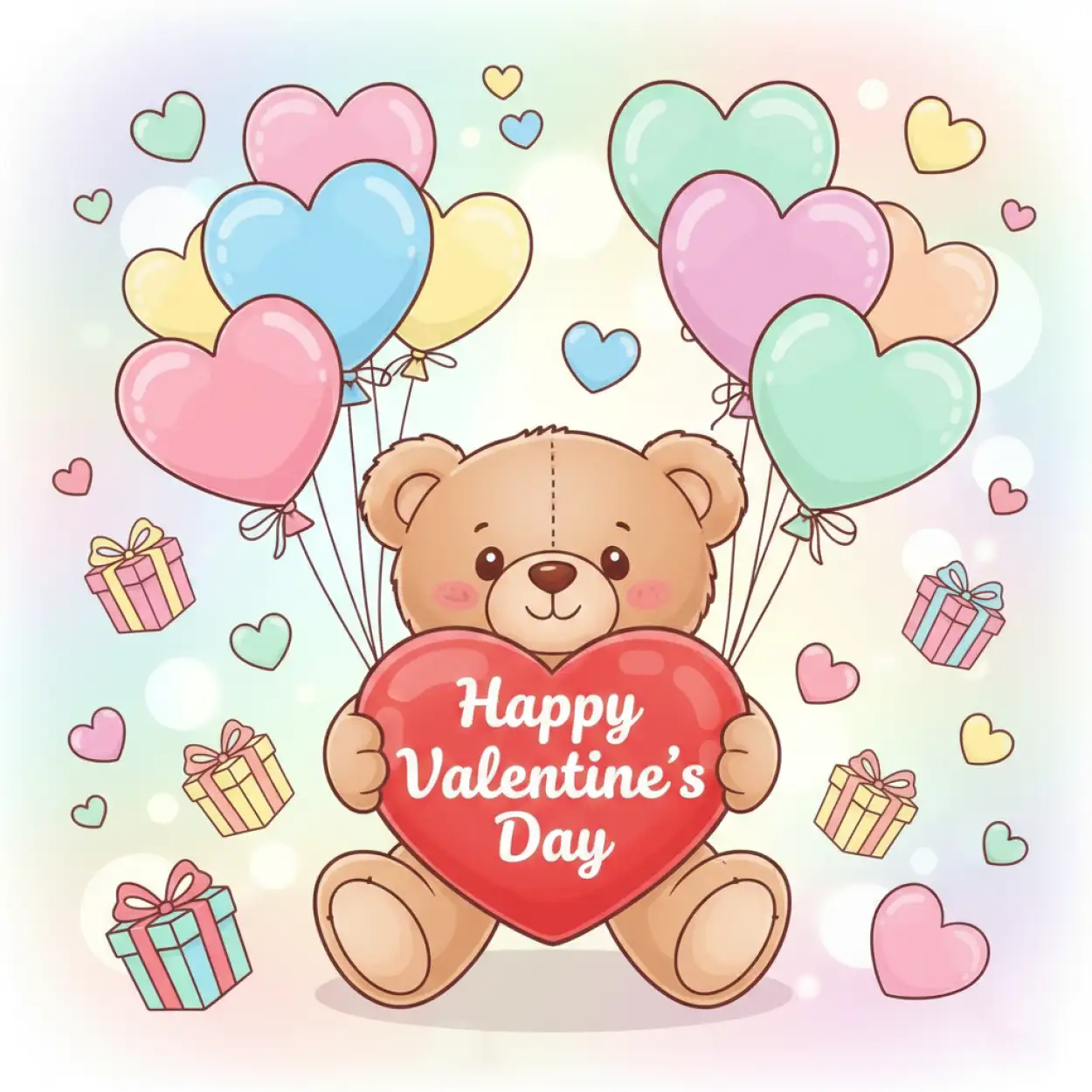 Free Download Happy Valentines Day Cute Teddy Heart Balloon Images Hd - High Quality Happy Valentines Day Background