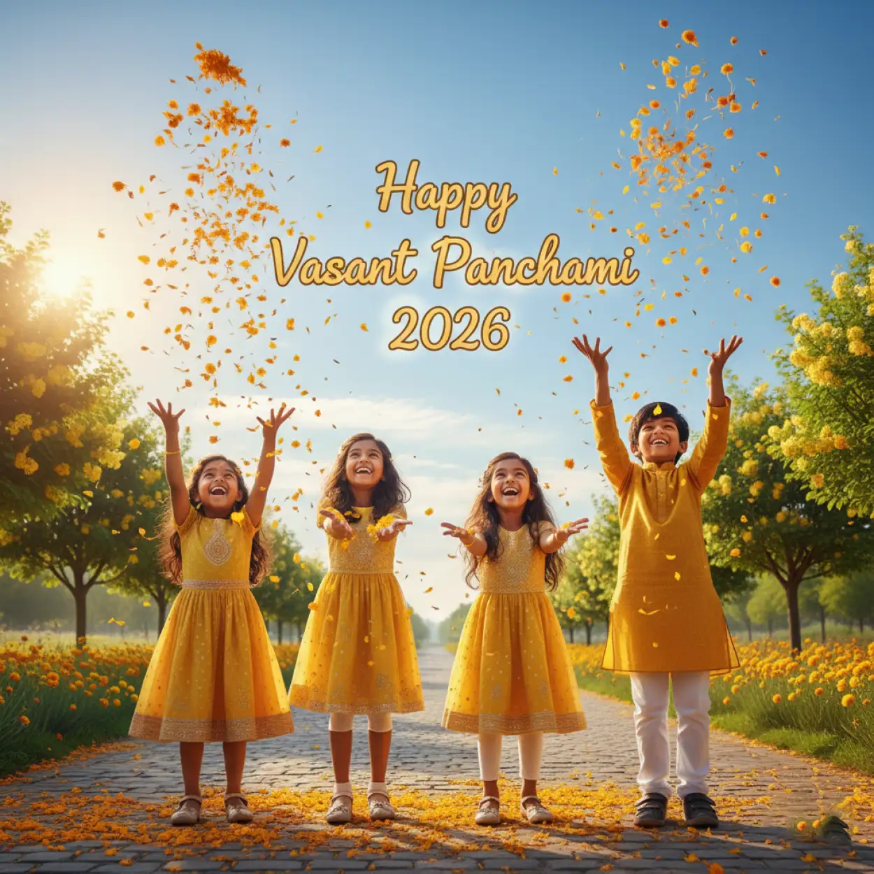Free Download Happy Vasant Panchami 2026 Kids Illustration - High Quality Happy Vasant Panchami 2026 Background