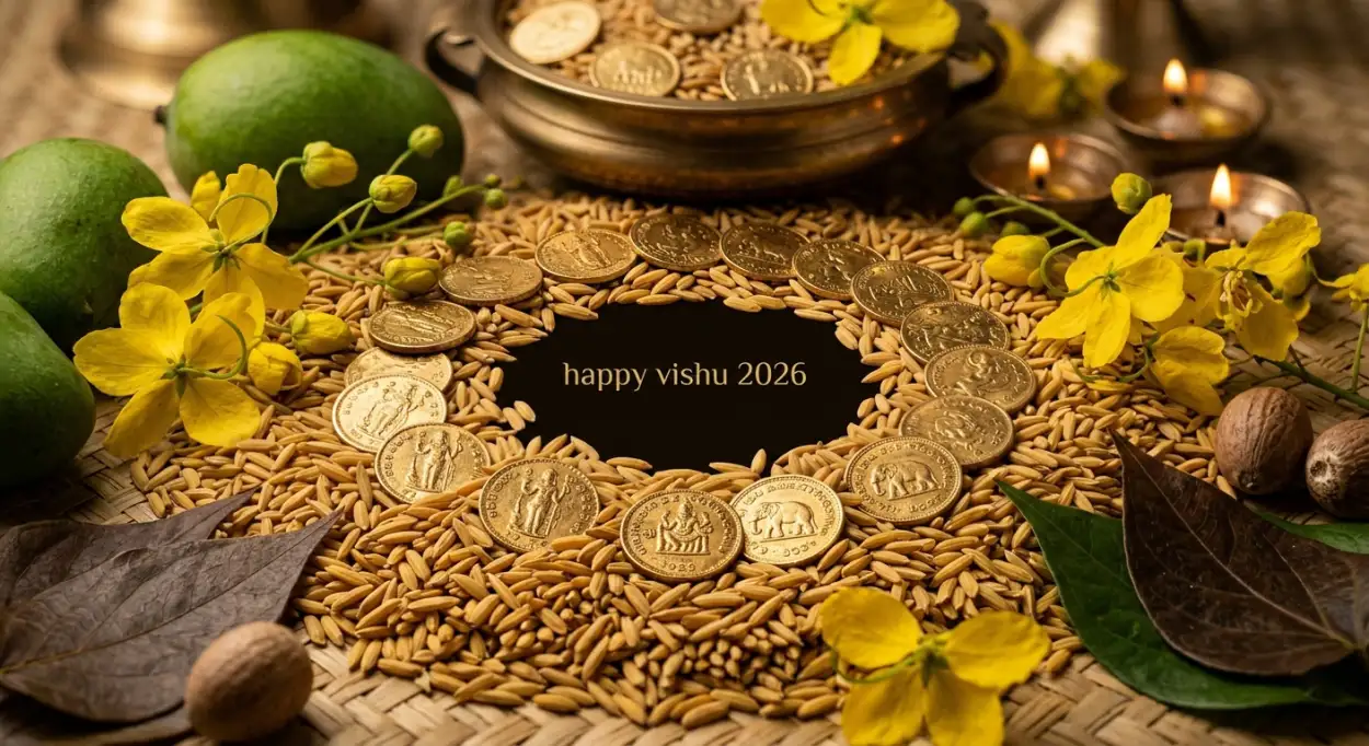Free Download Happy Vishu 2026 Wishes Gold Theme Background Images - High Quality Happy Vishu 2026 Wishes Background Image