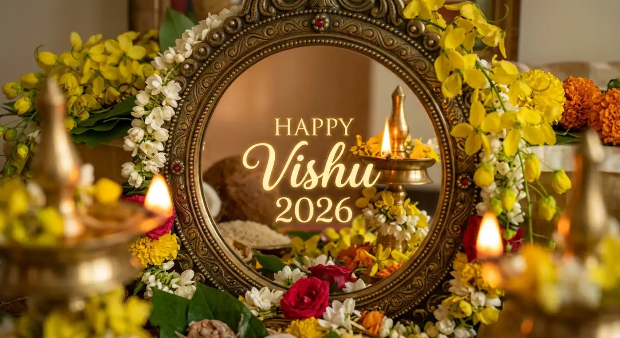 Free Download Happy Vishu 2026 Wishes Images With Konna Flowers And Diya Hd - High Quality Happy Vishu 2026 Wishes Image