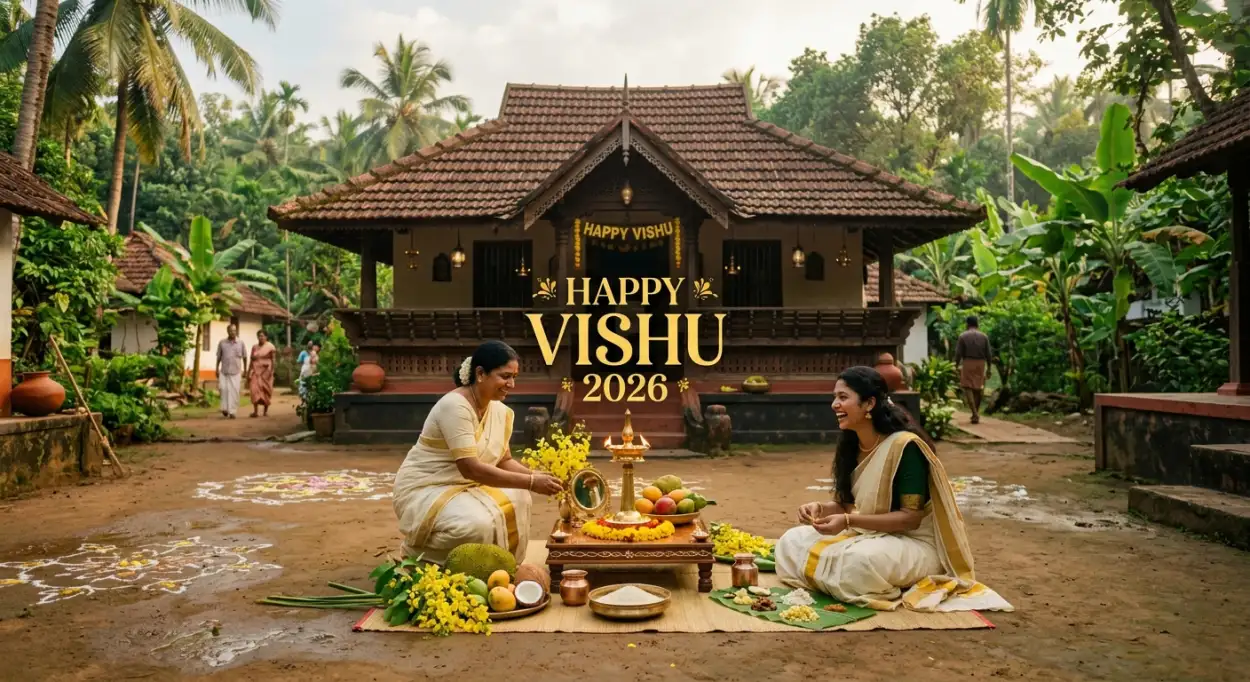 Free Download Happy Vishu 2026 Wishes Kerala Festival Decor Images - High Quality Happy Vishu 2026 Wishes Image