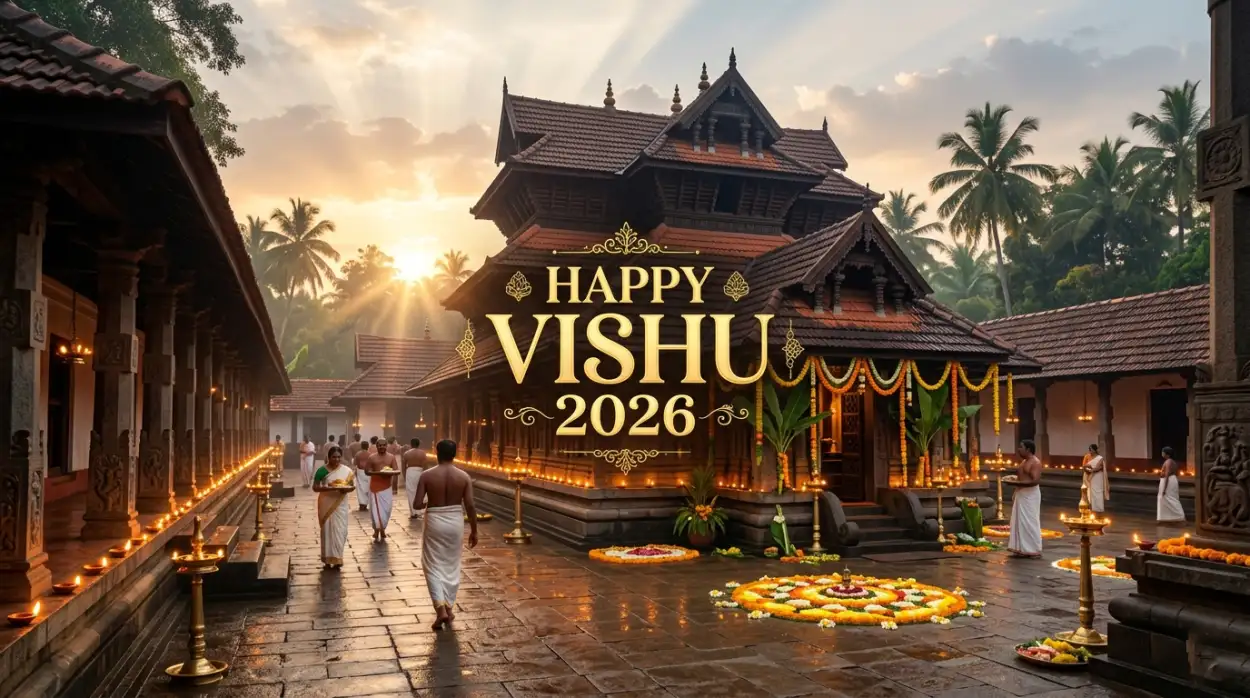 Free Download Happy Vishu 2026 Wishes With Traditional Kerala Background - High Quality Happy Vishu 2026 Wishes Background Image