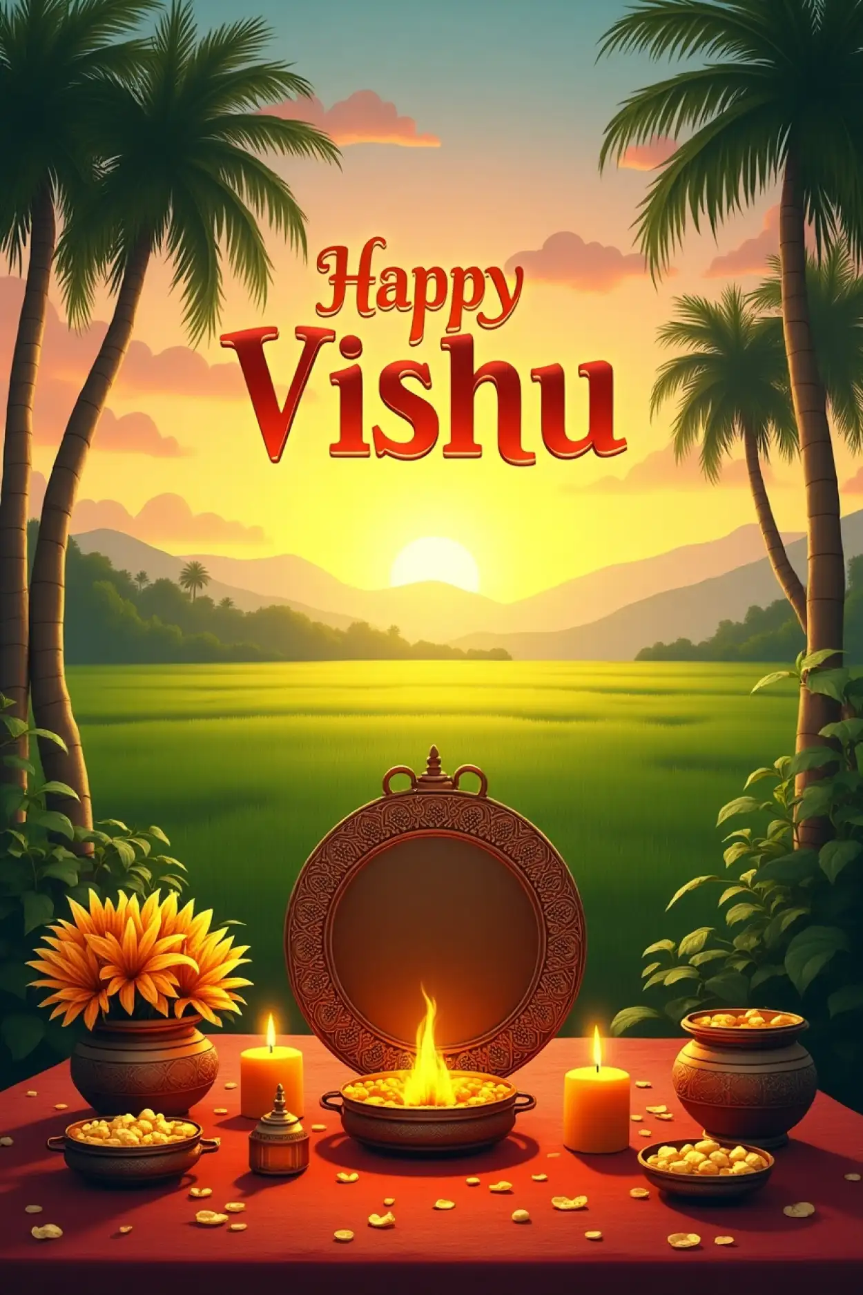 Free Download Happy Vishu Photo With Temple Background - High Quality Happy Vishu Background