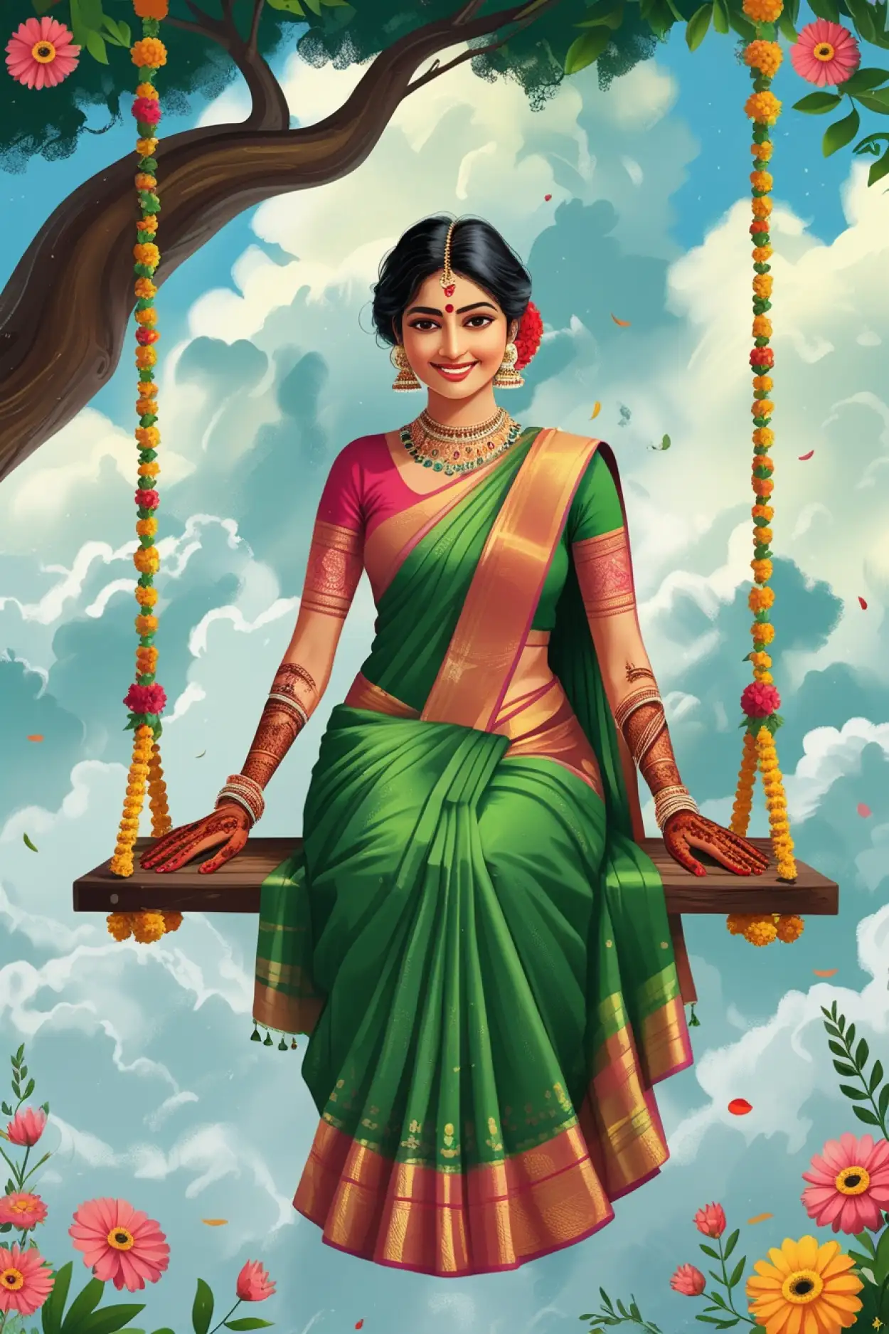 Free Download Hariyali Teej Couple Celebration Image - High Quality Happy Hariyali Teej Background