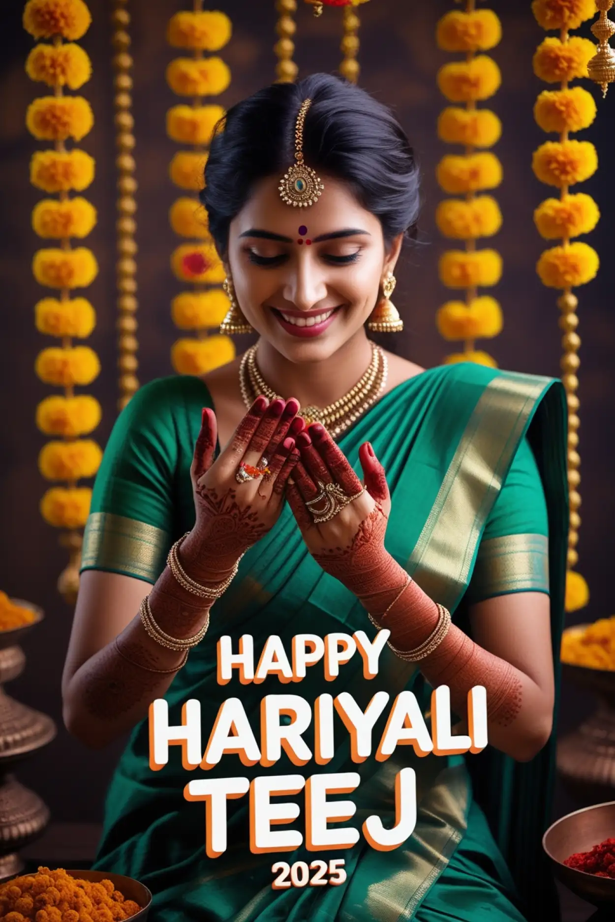 Free Download Hariyali Teej Wishes With Mehndi Hands - High Quality Happy Hariyali Teej Wishes 2025 Background