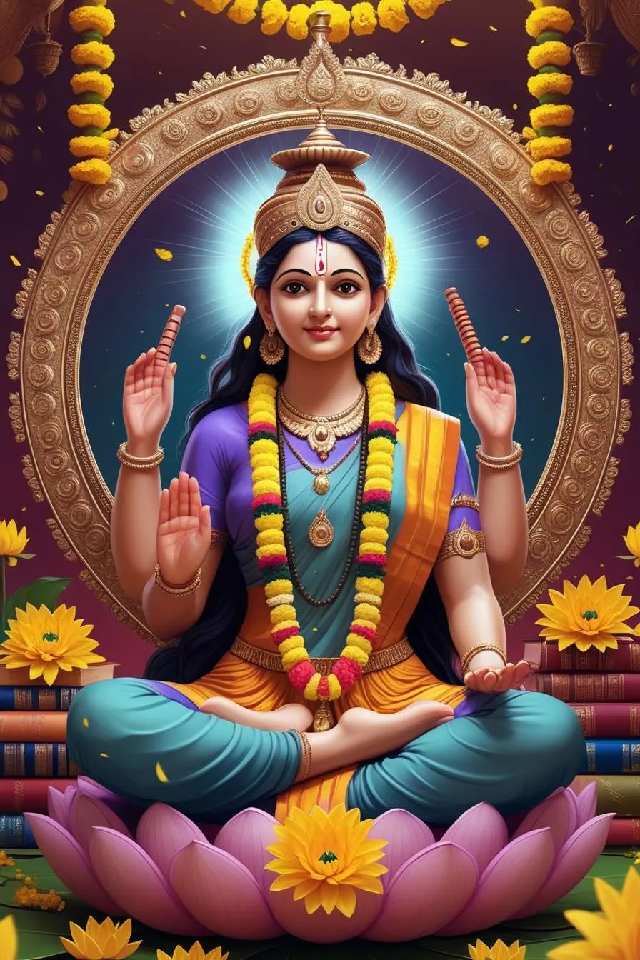 Free Download Hd Saraswati Puja Wallpaper With Golden Background - High Quality Saraswati Puja Wallpapers Background