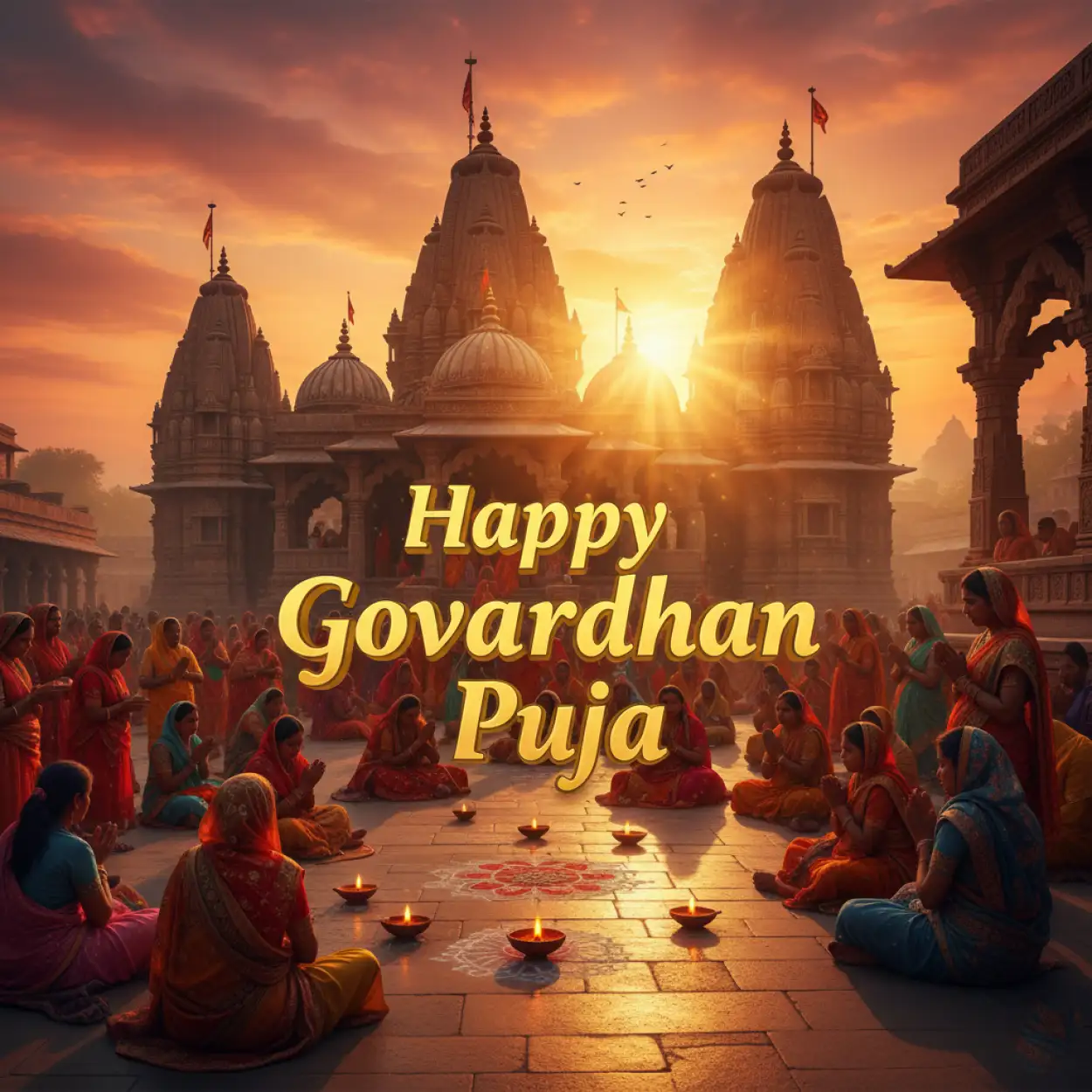 HDR-style Sunset Behind Krishna Statue And Devotees - Royalty Free Happy Govardhan Puja 2025 Image | Pngmagic Free Download HDR-style Sunset Behind Krishna Statue And Devotees - High Quality Happy Govardhan Puja 2025 Background