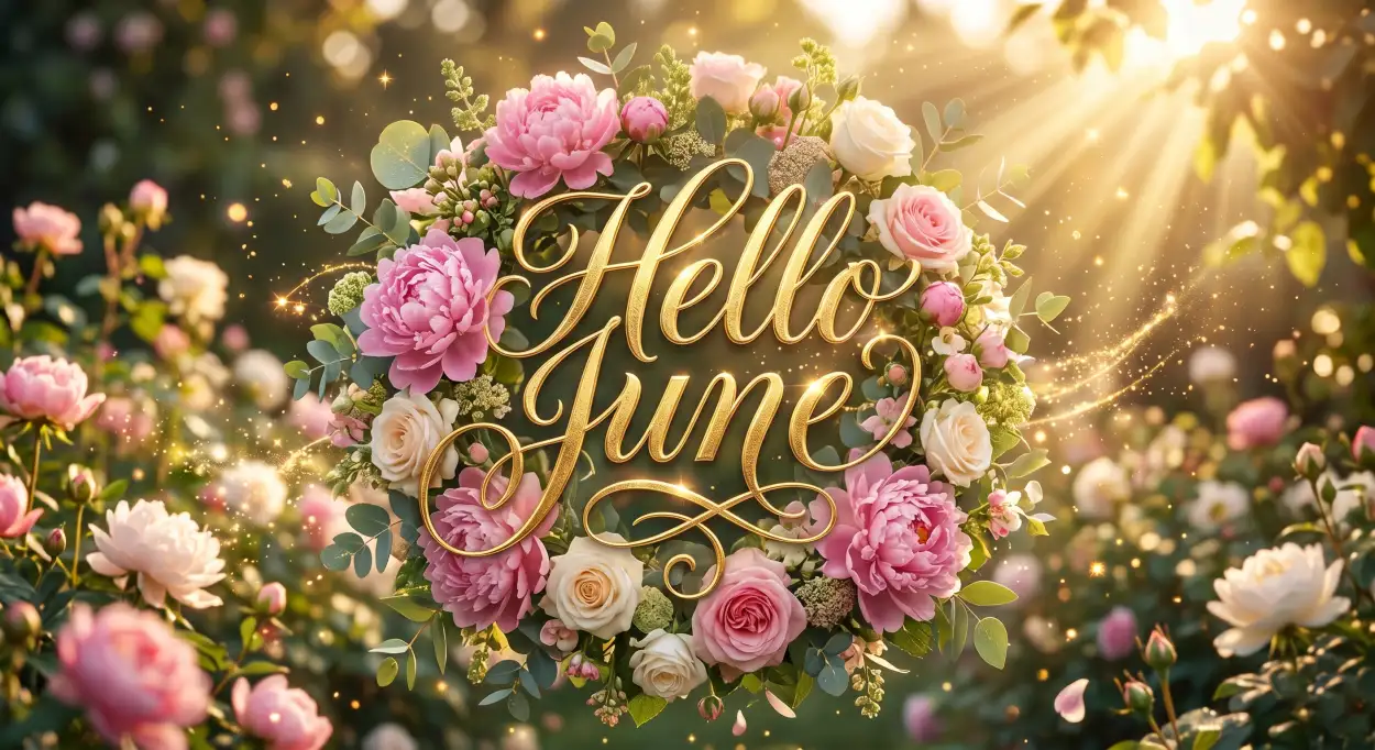 Free Download Hello June Elegant Floral Typography - High Quality Hello June Image