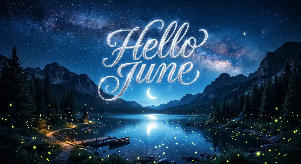 Free Download Hello June Typography Social Media Post - High Quality Hello June Image