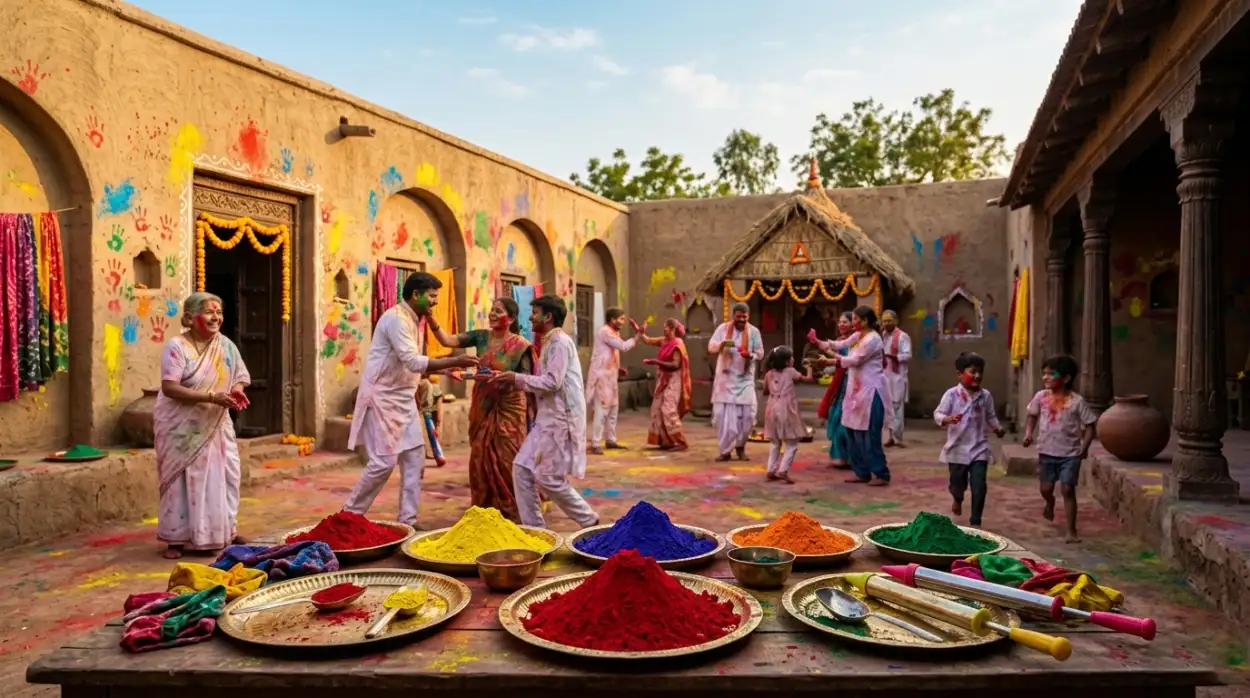 Free Download Holi Poster Background Traditional Village Theme - High Quality Holi Poster Background Background Image