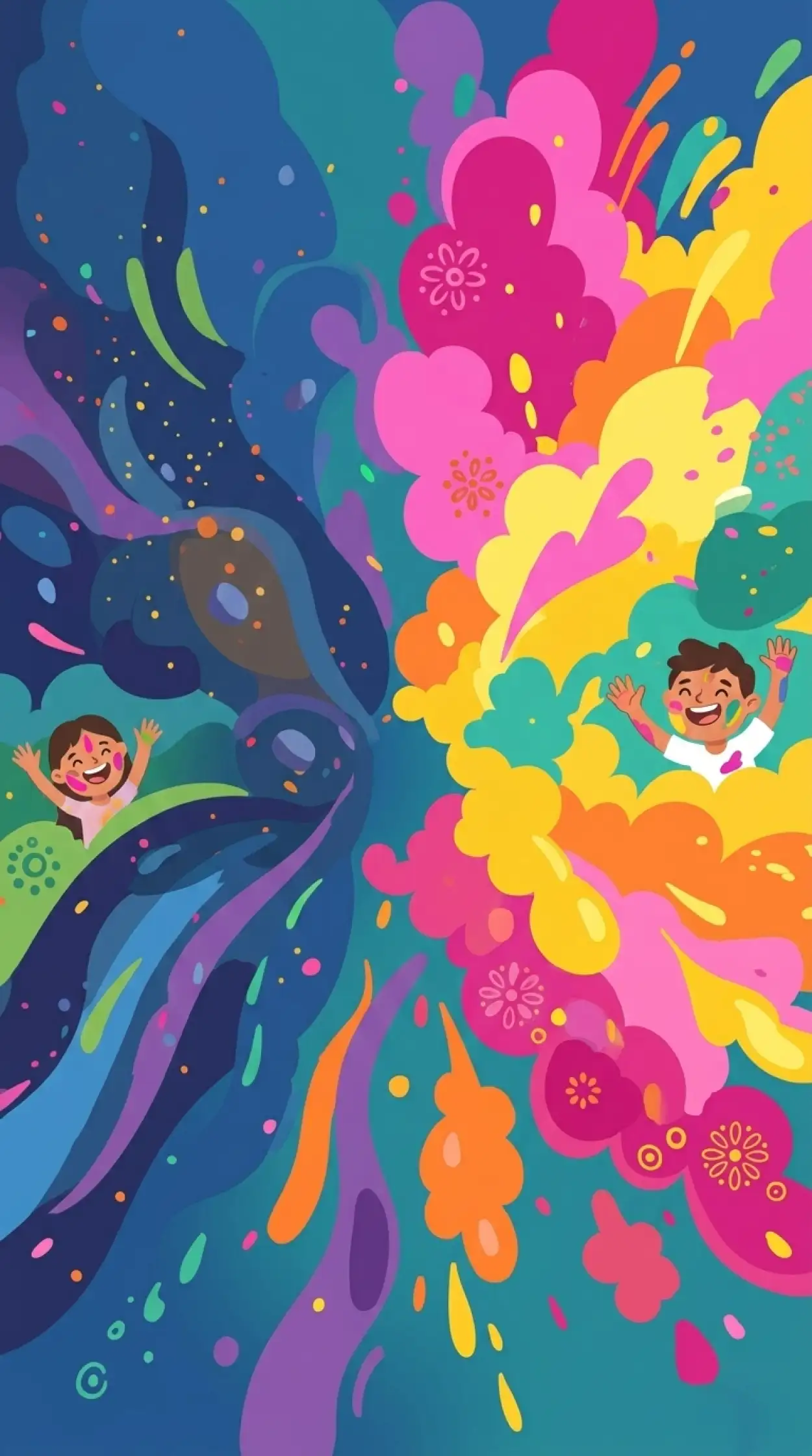 Free Download Holi Poster Background With Kids Playing Colors - High Quality Holi Poster Background Background Image