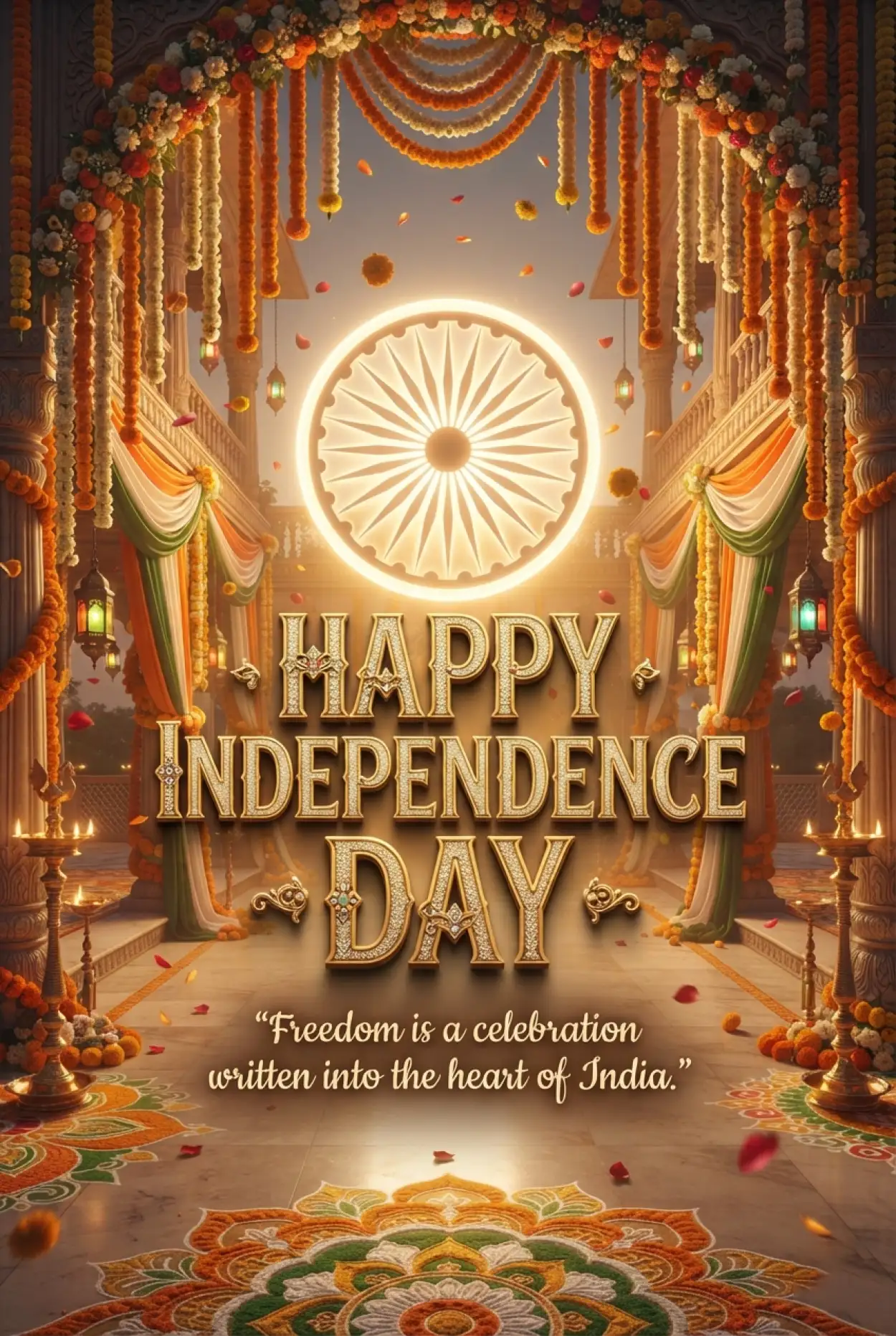 Free Download Independence Day 2026 Creative Indian Patriotic Greeting Post - High Quality Indian Independence Day Wishes 2026 Image