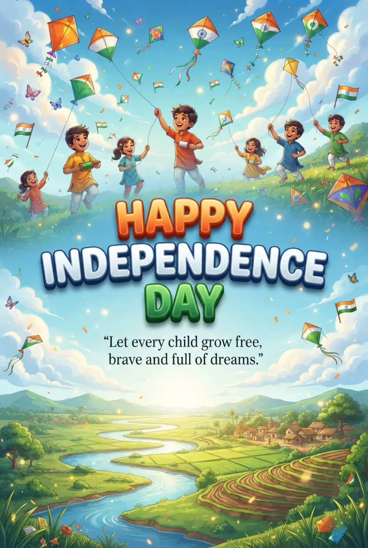 Free Download Independence Day Wishes 2026 For Kids Images - High Quality Indian Independence Day Wishes 2026 Image
