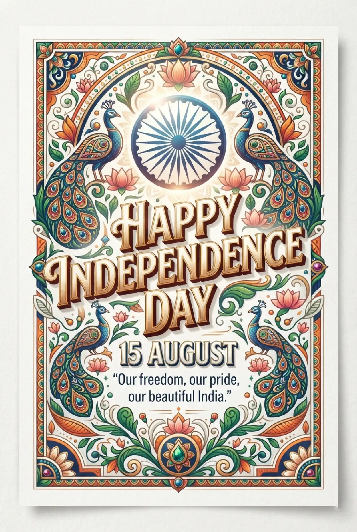Free Download Indian Independence Day Greeting Cards 2026 - High Quality Indian Independence Day Wishes 2026 Image