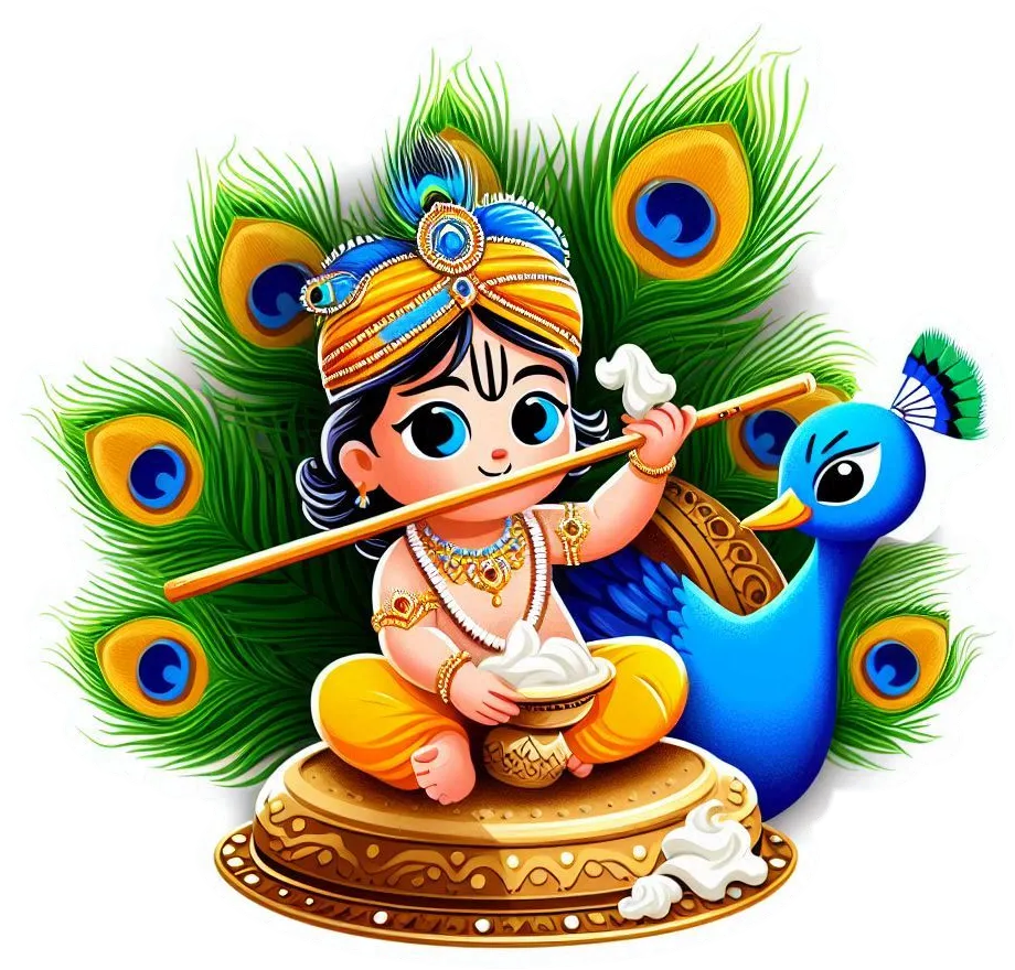 Free Download Interactive Happy Krishna Janmashtami Png For Websites Featuring Dahi Handi Flute Peacock Feather - High Quality Happy Krishna Janmashtami PNG Image