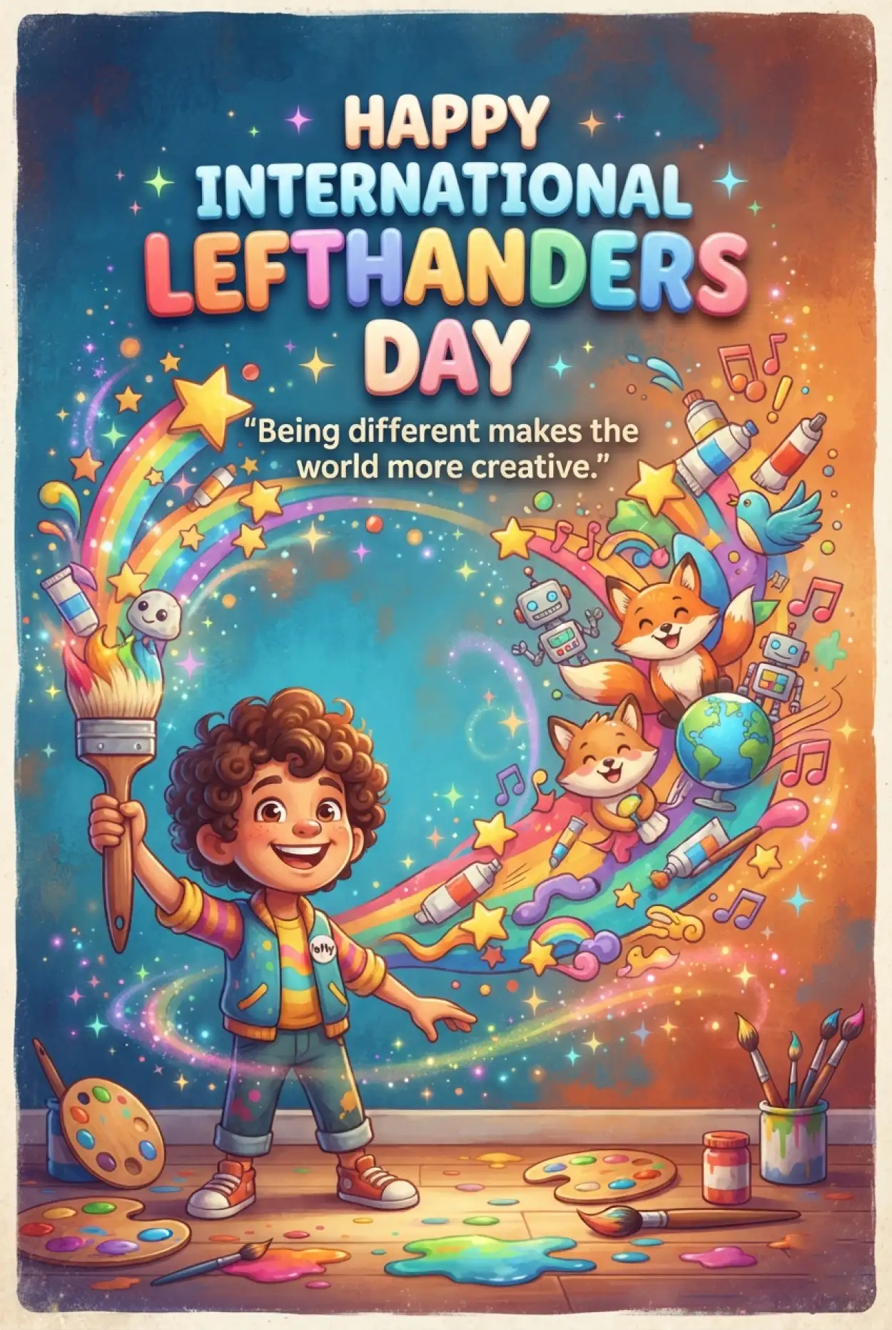 Free Download International Lefthanders Day Cartoon Poster - High Quality International Lefthanders Day 2026 Image